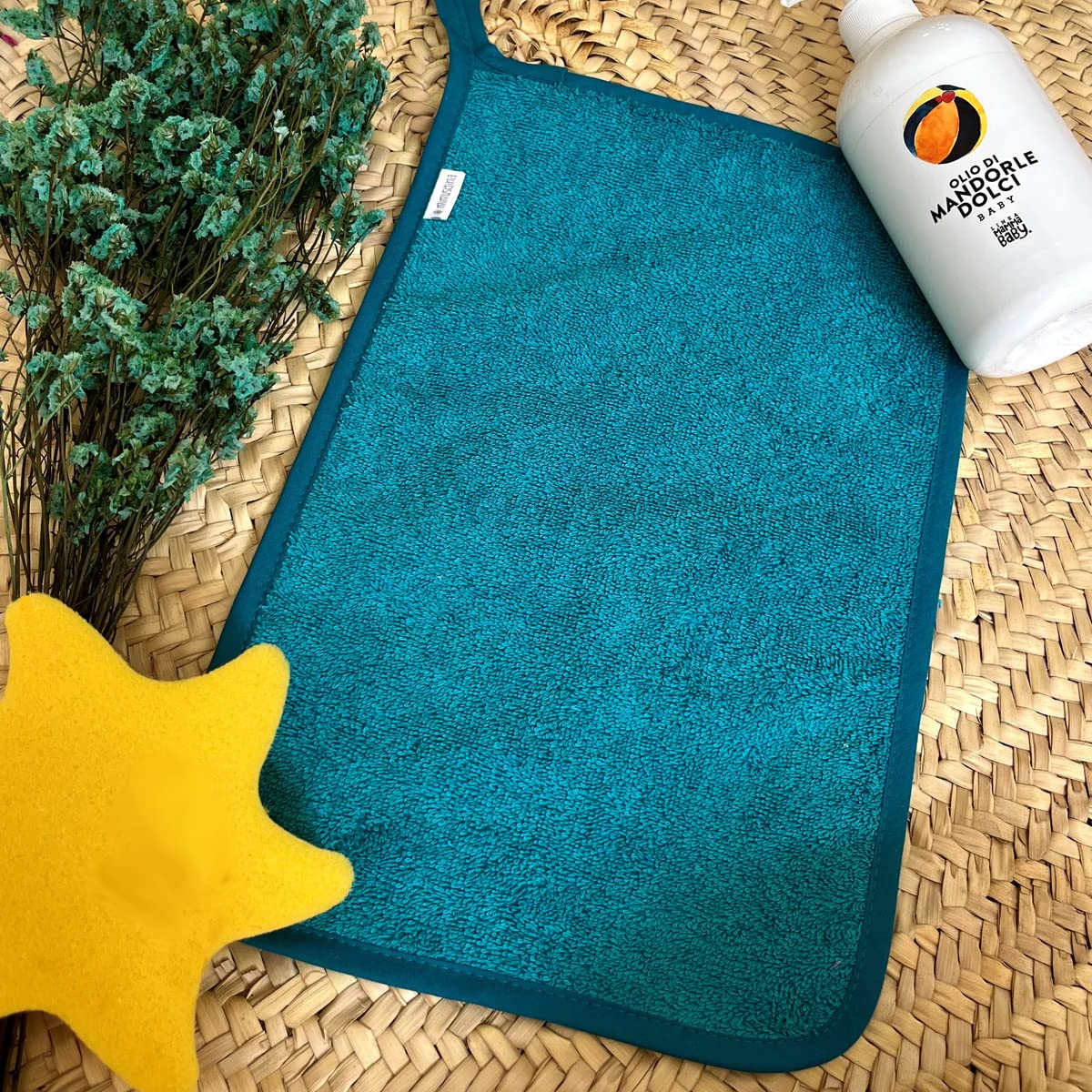 MIMUSELINA Pack 2X Mini Toallas Bebé | Toallas Guarderia con Colgador | Toalla Pequeña Infantil | Rizo algodón Absorbente gramaje 450 gr. 4,5cm | Turquesa/Gris