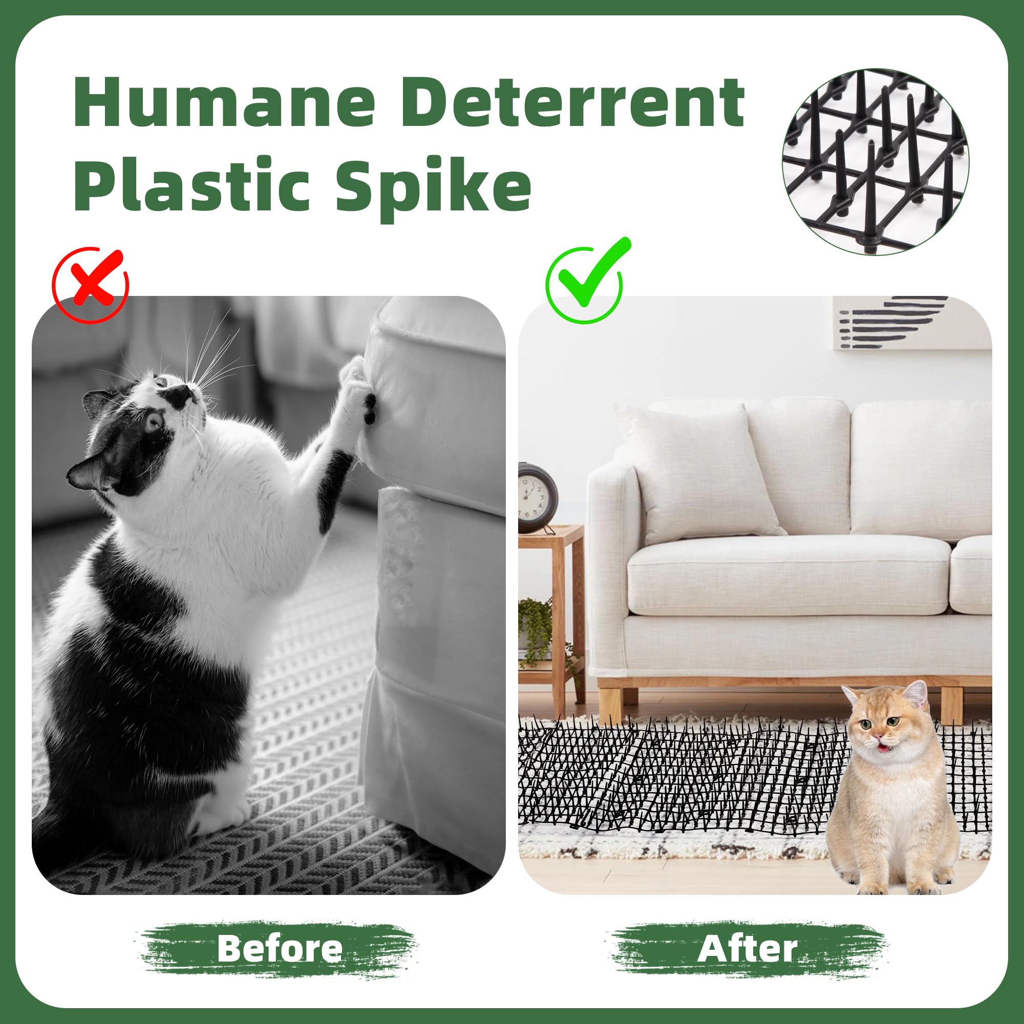 Toopify 6.5ft Scat Mat for Cats, Cat Scat Mat with Spikes Outdoor, Cat Spikes for Outside, Cat Deterrent Mat