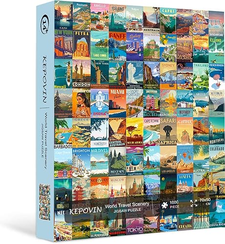 Miniatura 5 de Rompecabezas para adultos de 1000 piezas de viaje vintage por el mundo, rompecabezas de paisaje póster rompecabezas monumentales, rompecabezas de