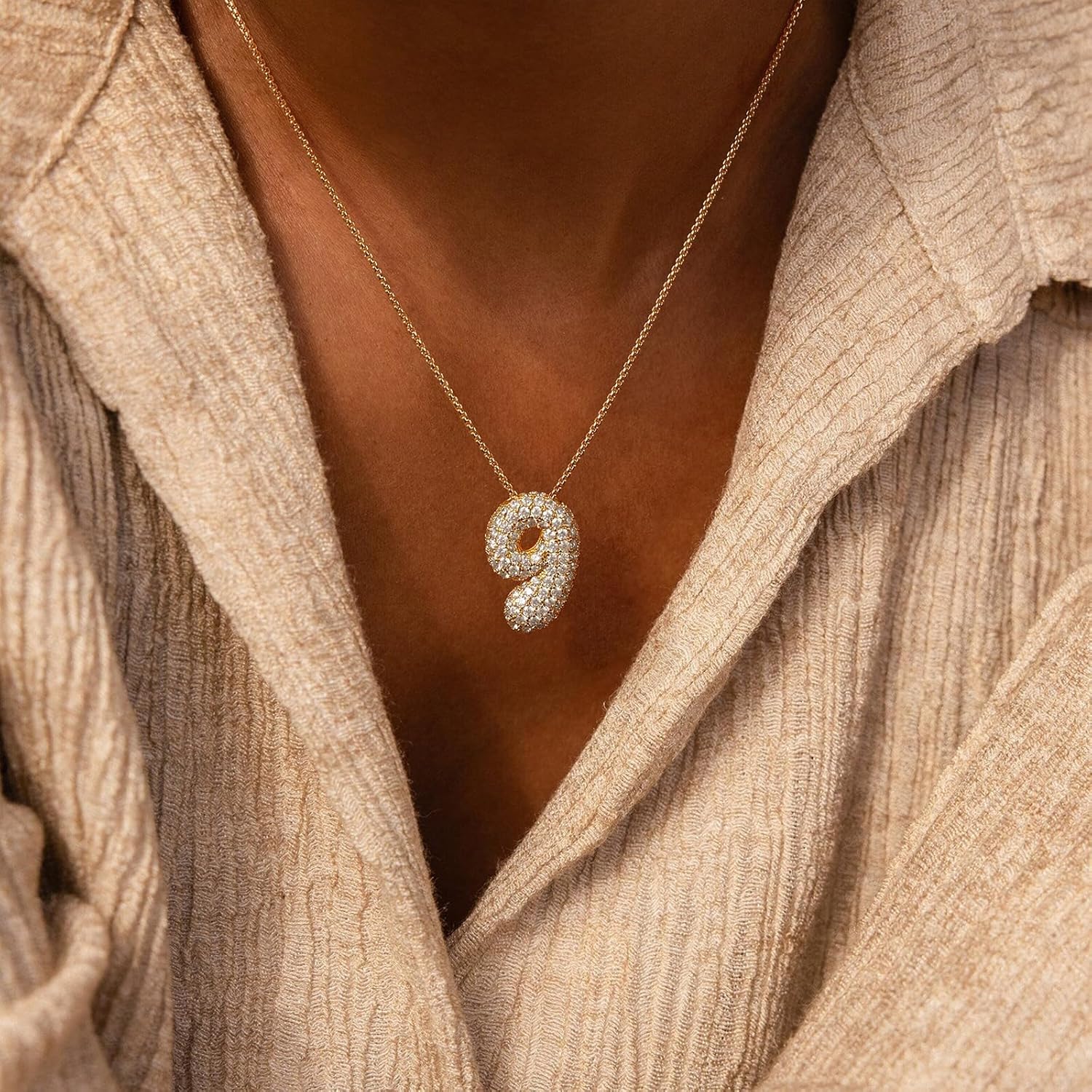 KissYan Bubble Number Necklace, 14K Gold Plated Cubic Zirconia 0-9 Charms Pendant Box Chain Necklace Inspiration Numerology Jewelry for Women Men