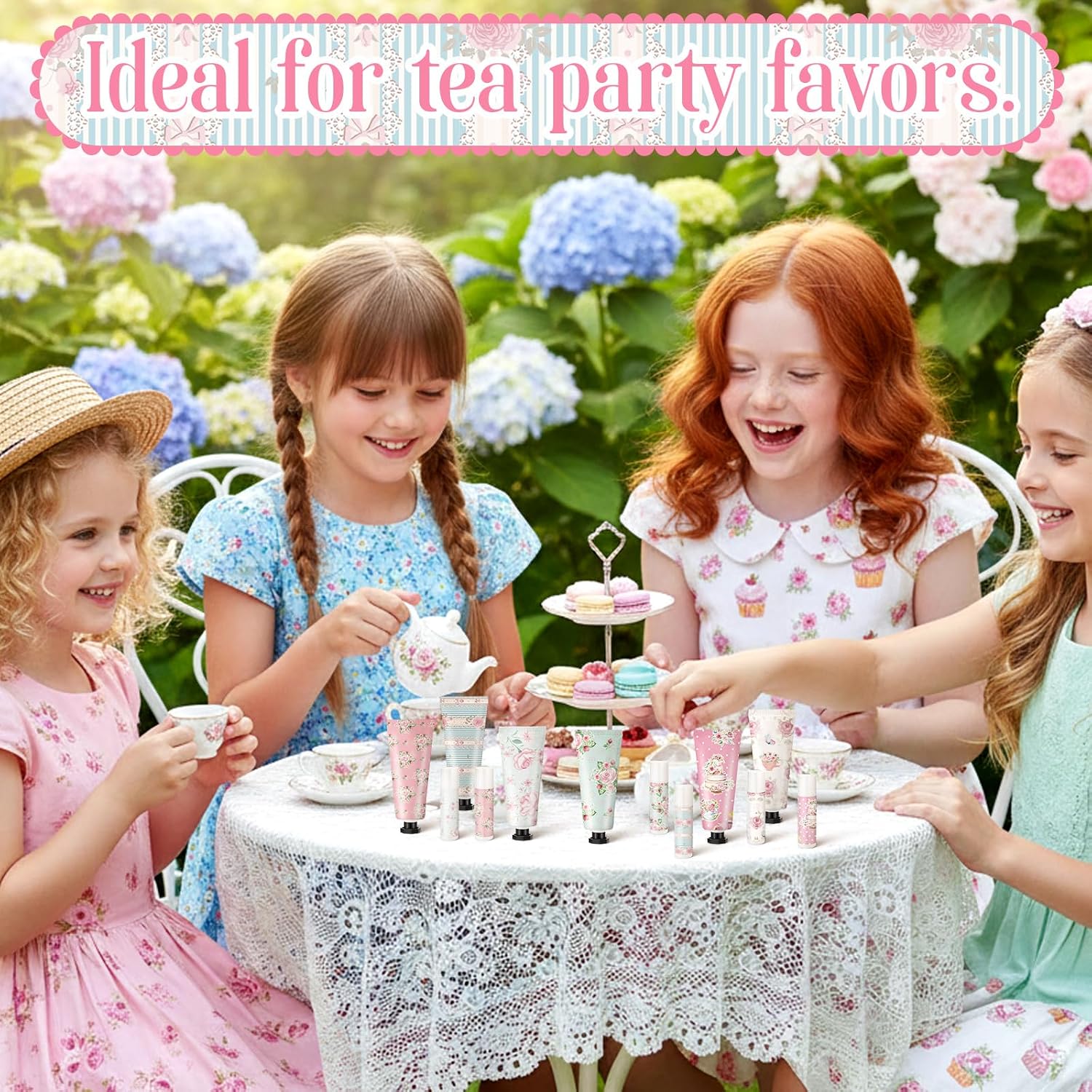 24 Sets Tea Party Favors Mini Hand Cream Lip Balm Bulk Gift Set for Women Travel Size Hand Lotion Vintage Floral Moisturizing Lip Balm Gifts for Mothers Day Teacher Wedding Baby Shower