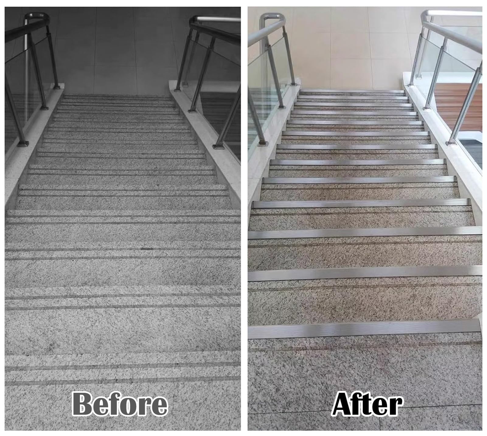 Perfil de Borde Perfil Antideslizante de Acero Inoxidable para Escaleras, Tira de Remate para Escaleras Exteriores, Protector de Bordes de Escalones(L 150cm (59"),W 7cm(2 3/4"))