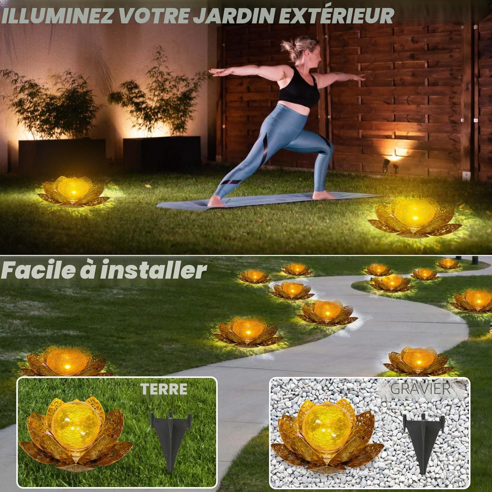 Lampe Solaire Exterieur Lotus Décoration de Jardin Deco Jardin Exterieur Lumière Chaude Jardin Lampe Solaire LED pour Chemin de Pelouse, Patio, Balcon