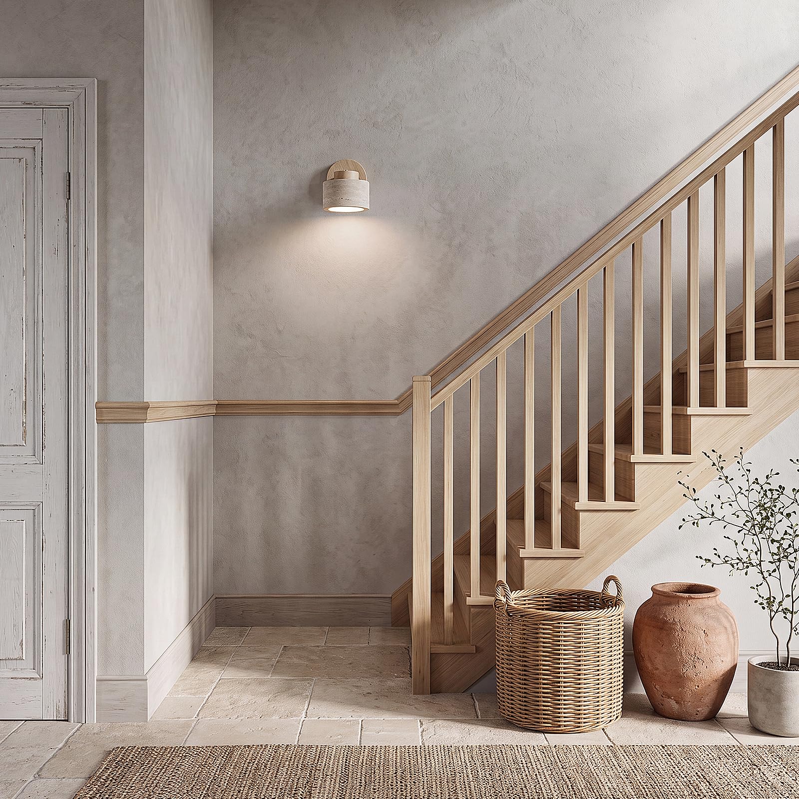 Lámpara de pared de travertino amarillo iluminación de pared estilo wabi-sabi lámparas accesorios de iluminación adecuados para dormitorio comedor cocina pasillo vestíbulo madera natural
