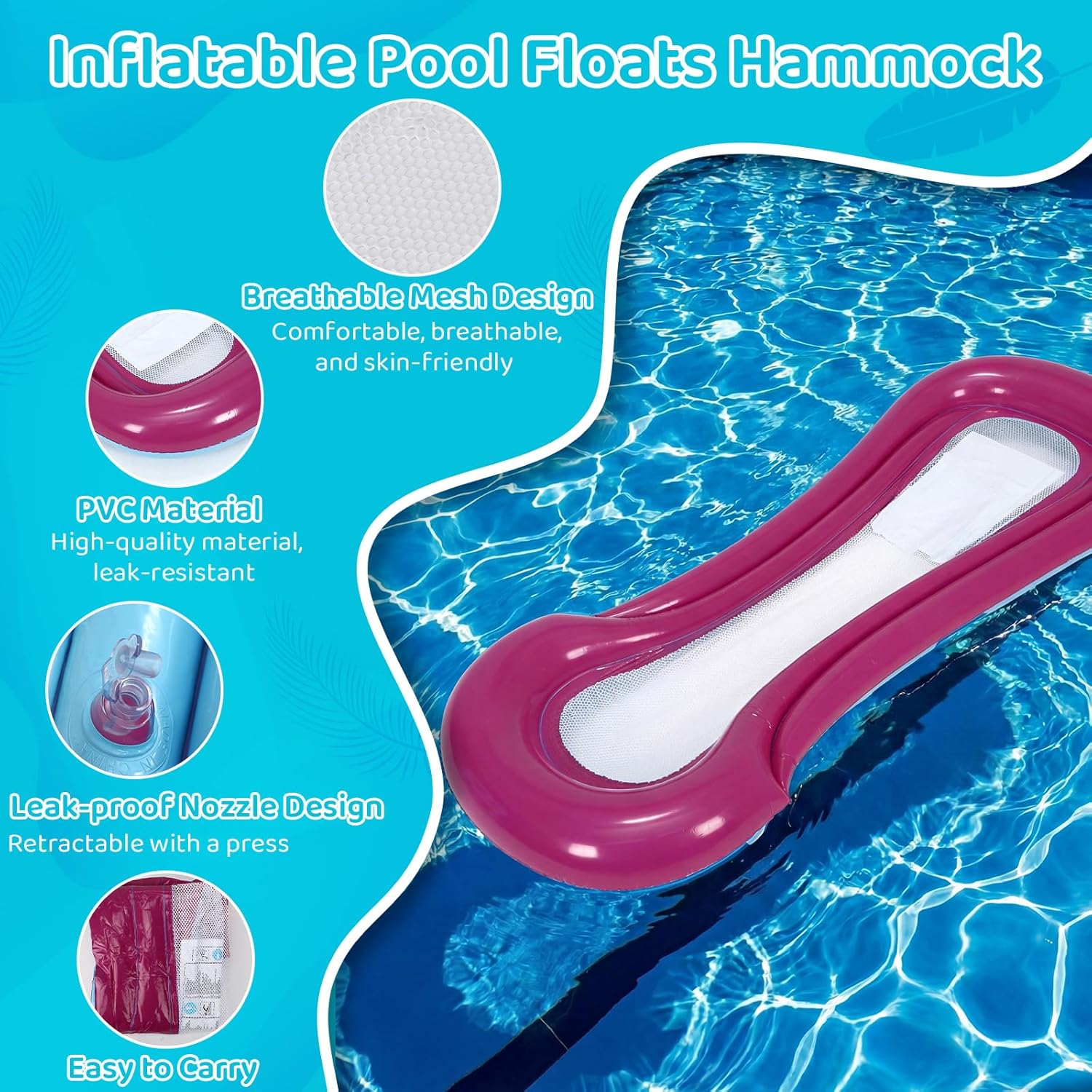 Teyva Daily 2 Pcs 2/4/8 Pcs Inflatable Pool Lounger Float Pool Hammock Floats Adult Inflatable Lounge Chair 23 x 62 Inch Comfortable Floating Seat Swimming Pools Beach Relaxation Favor, Purple, Blue