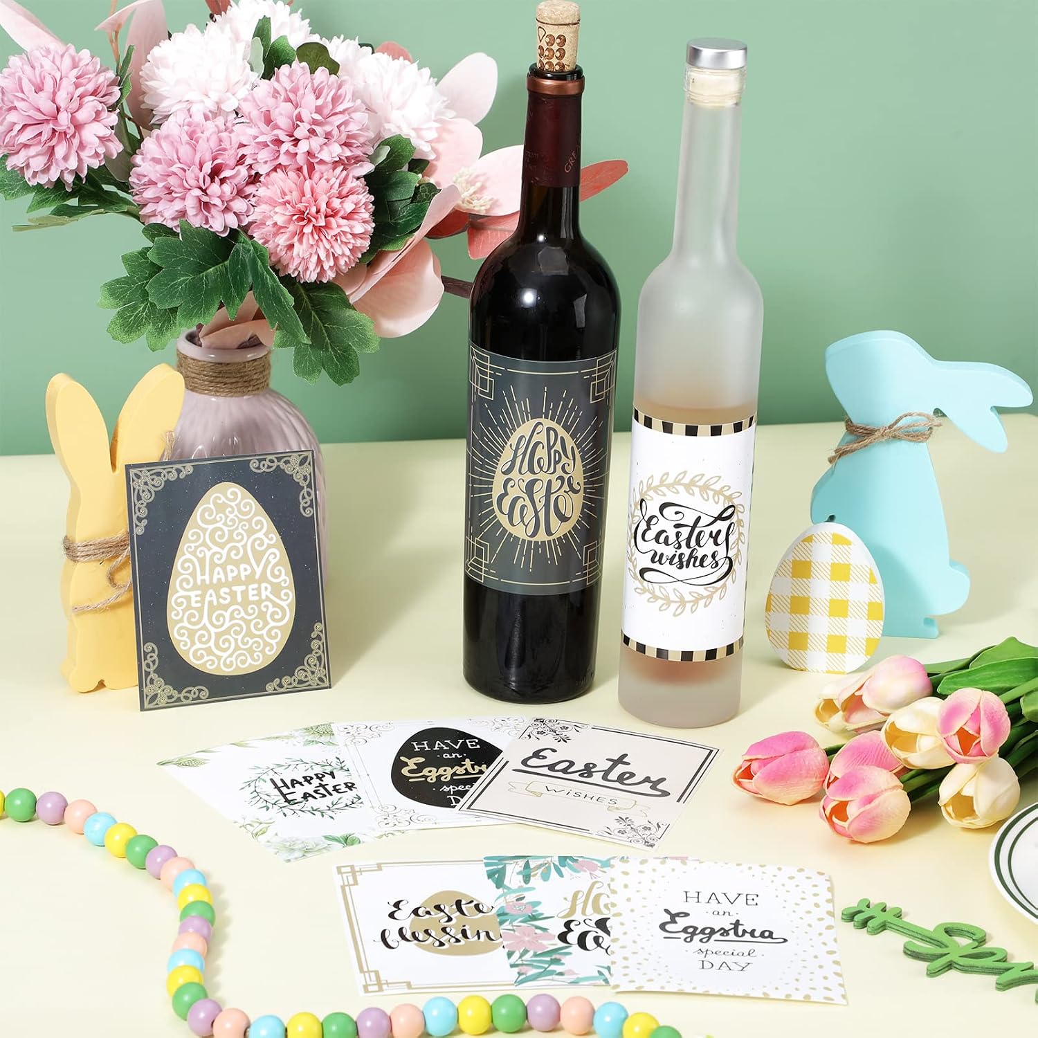 Spakon Easter Wine Bottle Stickers, 54 Pcs, Irregular Shaped, 5 x 4 inches, Paper, for Easter Party Decor, Wine Bottle Labels, Holiday Stickers