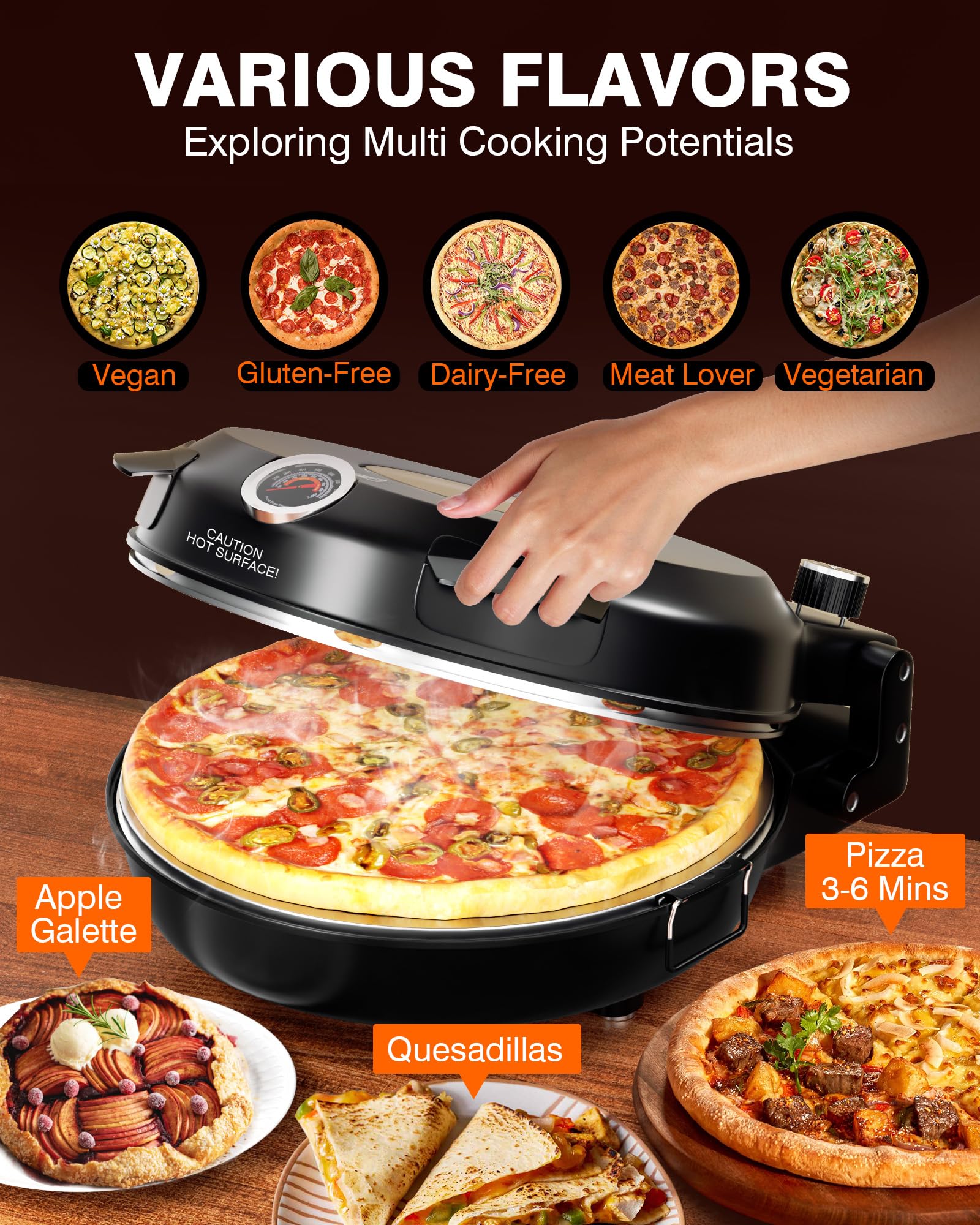PYY Electric Pizza Oven -12 Inch Pizza Cooker Countertop Heats up to 800? with Pizza Stone, Viewing Window Thermometer Table Top Portable Pizza Maker Machine for Home Patio RV Dorm