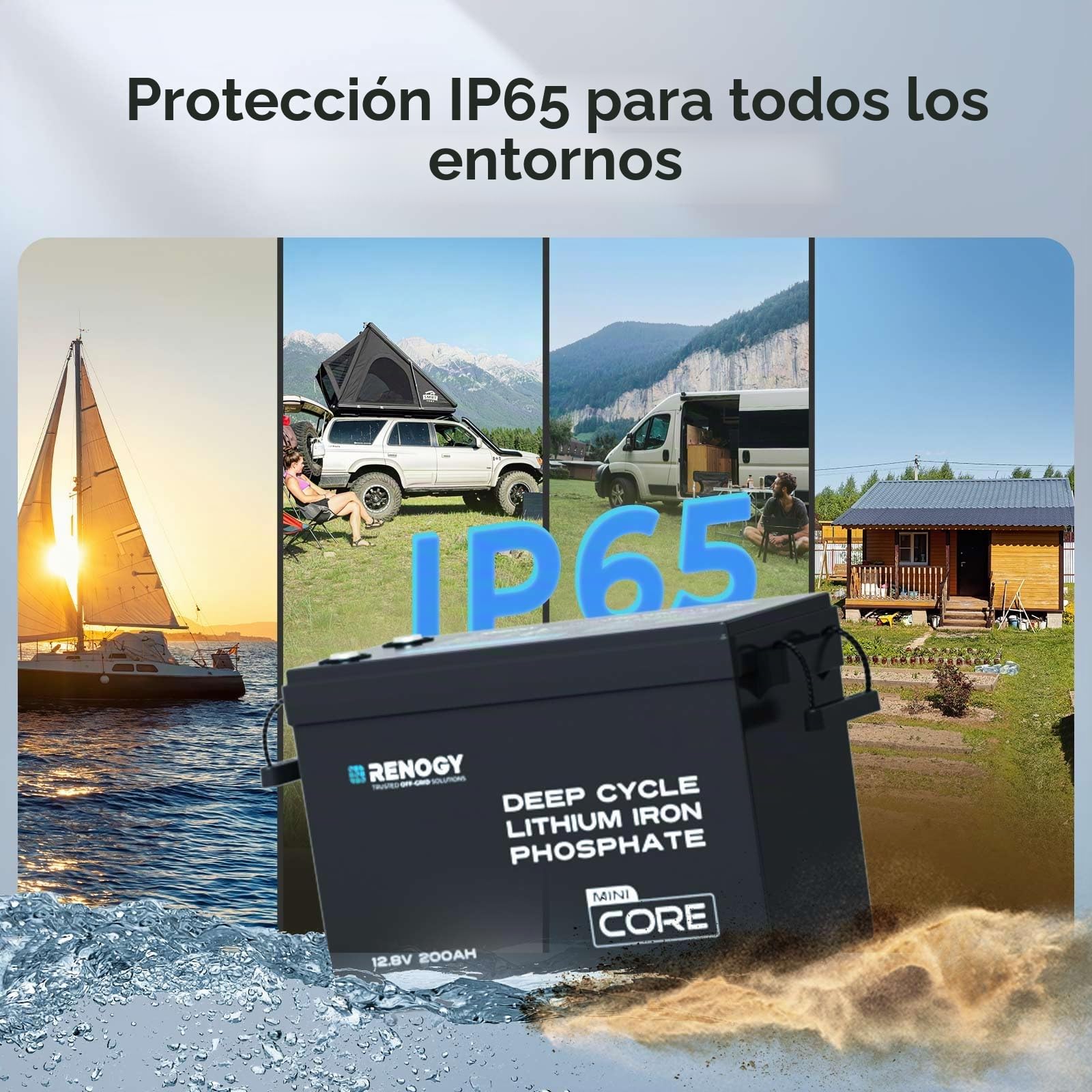 Renogy Batería de Litio-Fosfato de Hierro LiFePO4 Core Mini de 12V 200Ah, BMS Mejorado 200A 5000 Ciclos Función de Protección contra el Frío Batería de Litio para Autocaravanas Sistema Solar Caravana