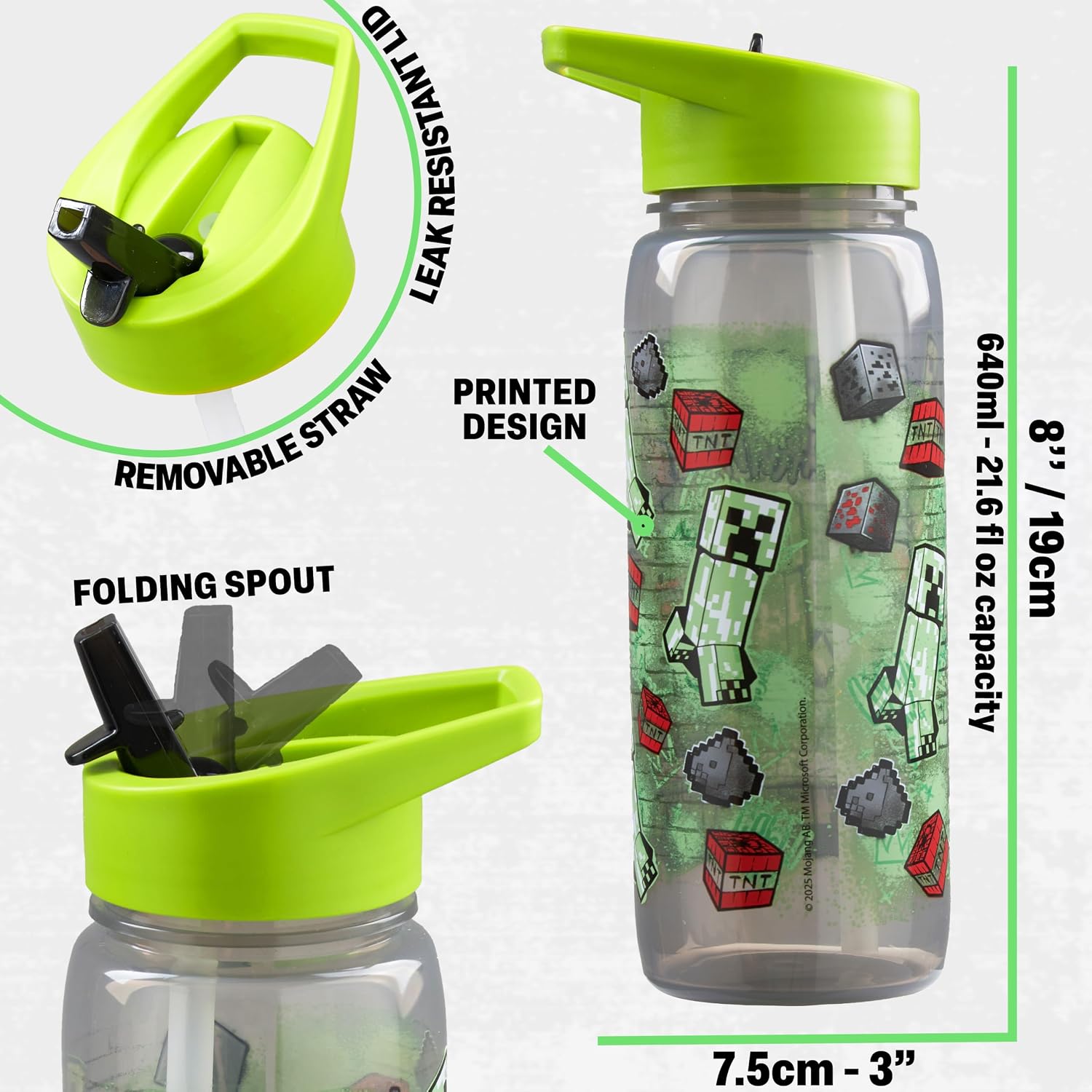 Get Trend Minecraft Insulated Lunch Bag 3Pc Set with Reusable Bento Box & 21.6 fl oz BPA-Free Water Bottle with Straw, Lightweight Creeper Kids Lunch Box, Gamer Gifts for Boys (Green/Multi Minecraft)