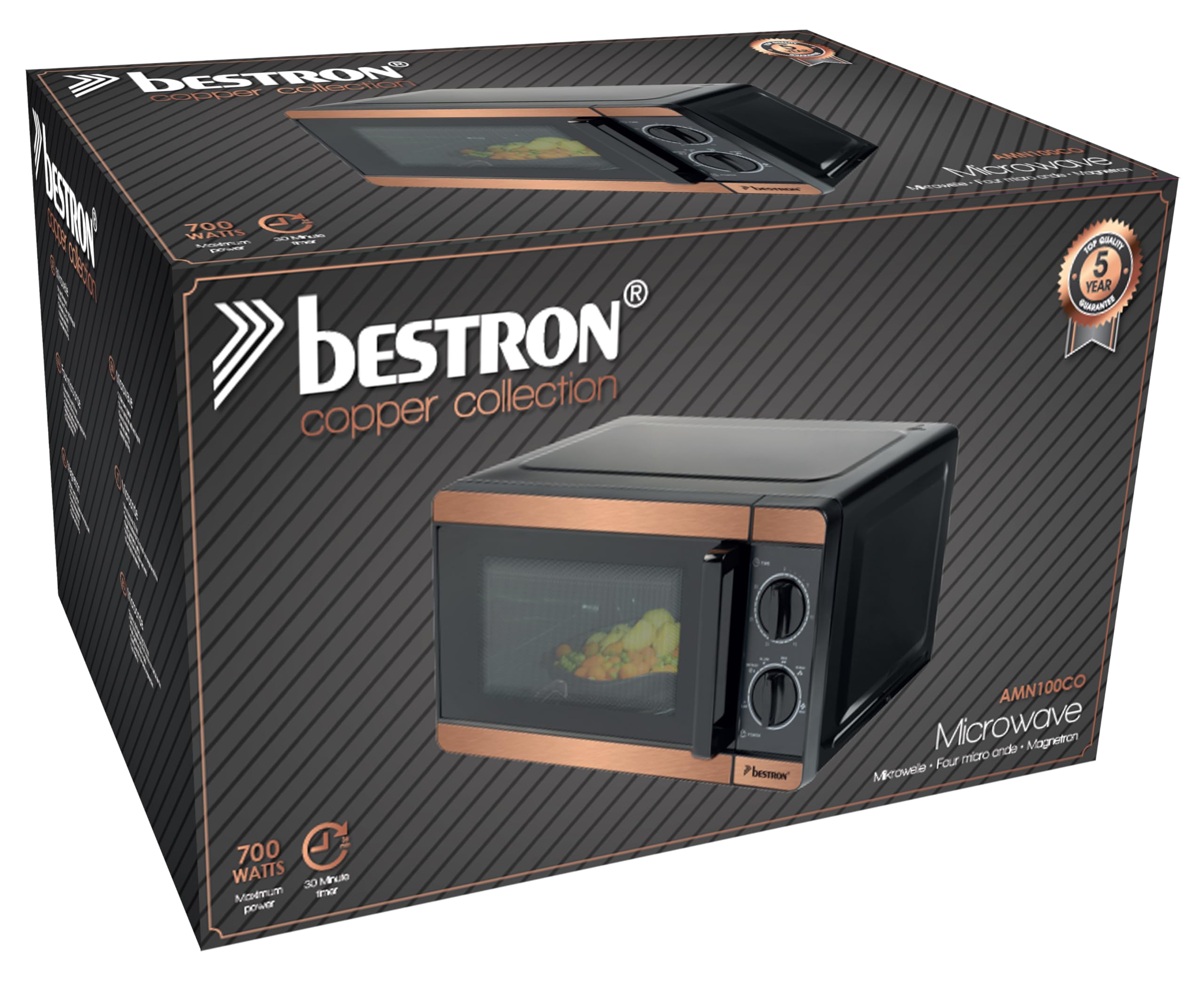Bestron Mikrowelle 700W 24,5cm Drehteller Kupfer