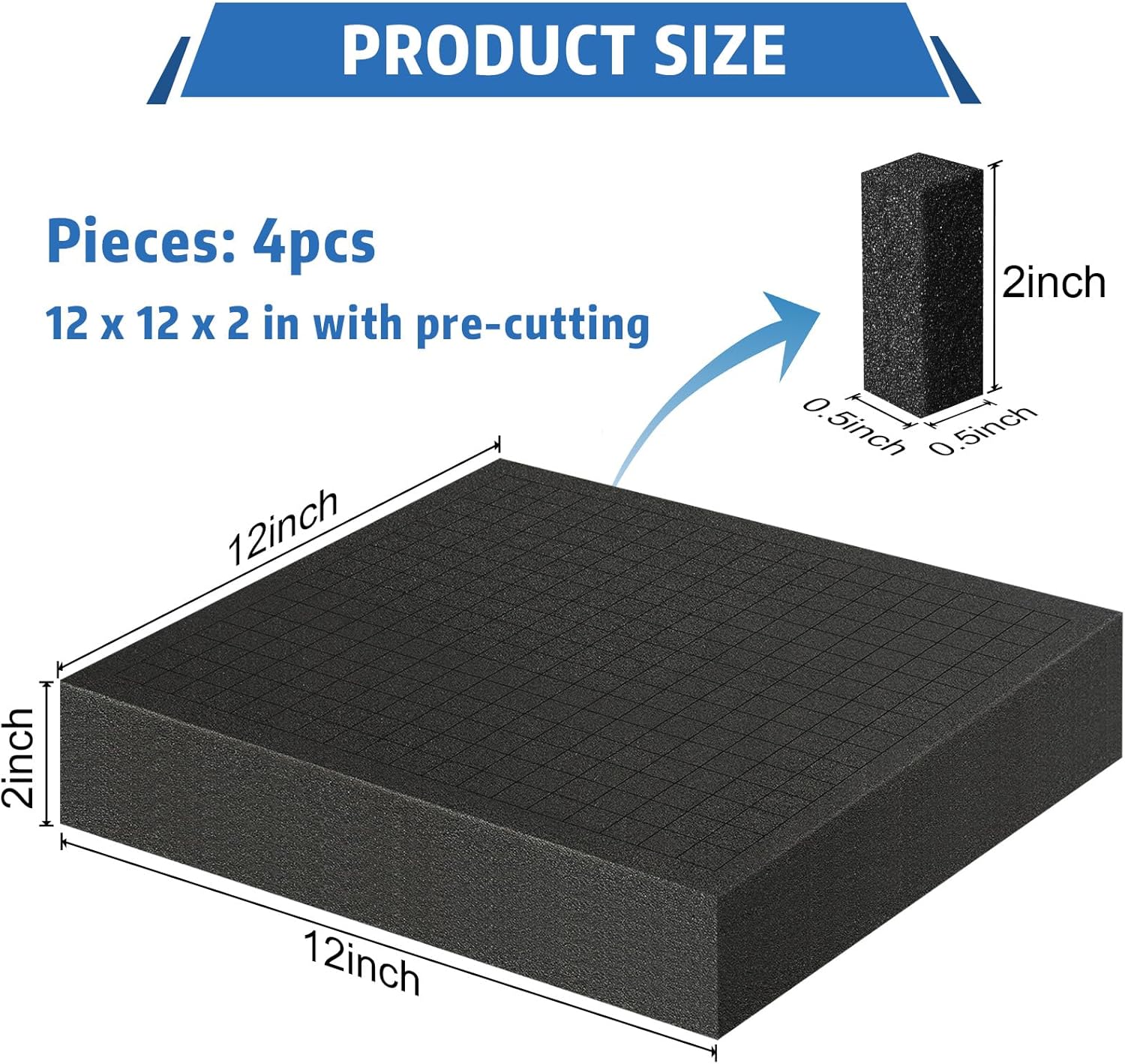 Storystore 4 Pcs Polyurethane Foam sheet - 12" x 12" x 2" Black Foam Inserts for Cases, Pick Apart Pads for Cases, Toolbox, Camera Storage, Game Box