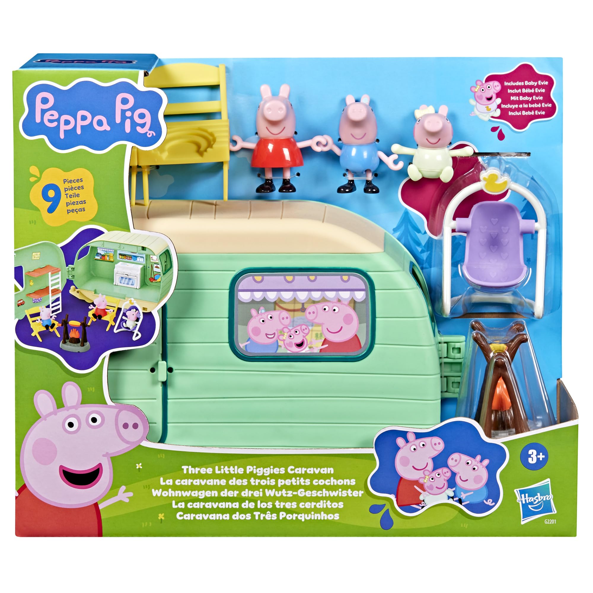 Peppa Pig Üç Küçük Domuzcuk Karavan Oyun Seti, 3 Figürlü, Evie Dahil, 3 Yaş ve Üzeri Kız ve Erkek Çocuklar için Okul Öncesi Oyuncaklar