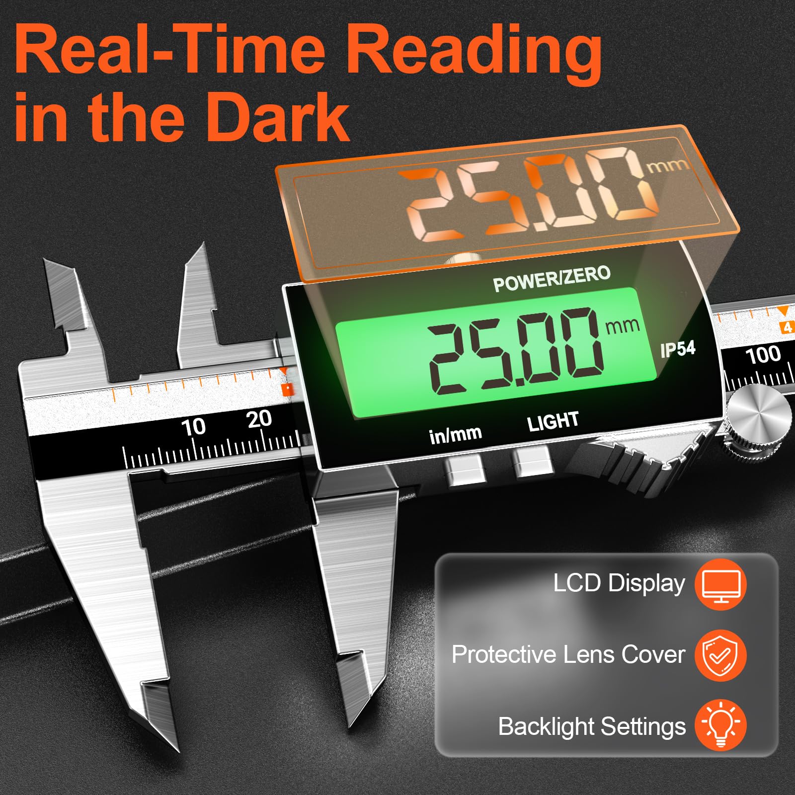 Calibro Digitale Professionale, Electronic Digital Caliper,Precisione Micrometro in Acciaio da 150mm/6 pollice,Auto-Off,Calibri touchscreen per Misurzione Esterna, Interna（nero）