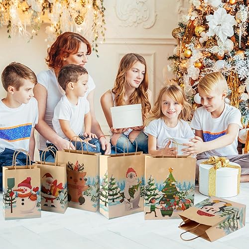 Miniatura 6 de ASOEMERZ Paquete de 18 bolsas de regalo de papel kraft de Navidad con papel de seda para vacaciones, bolsas de regalos de Navidad (6 estilos)