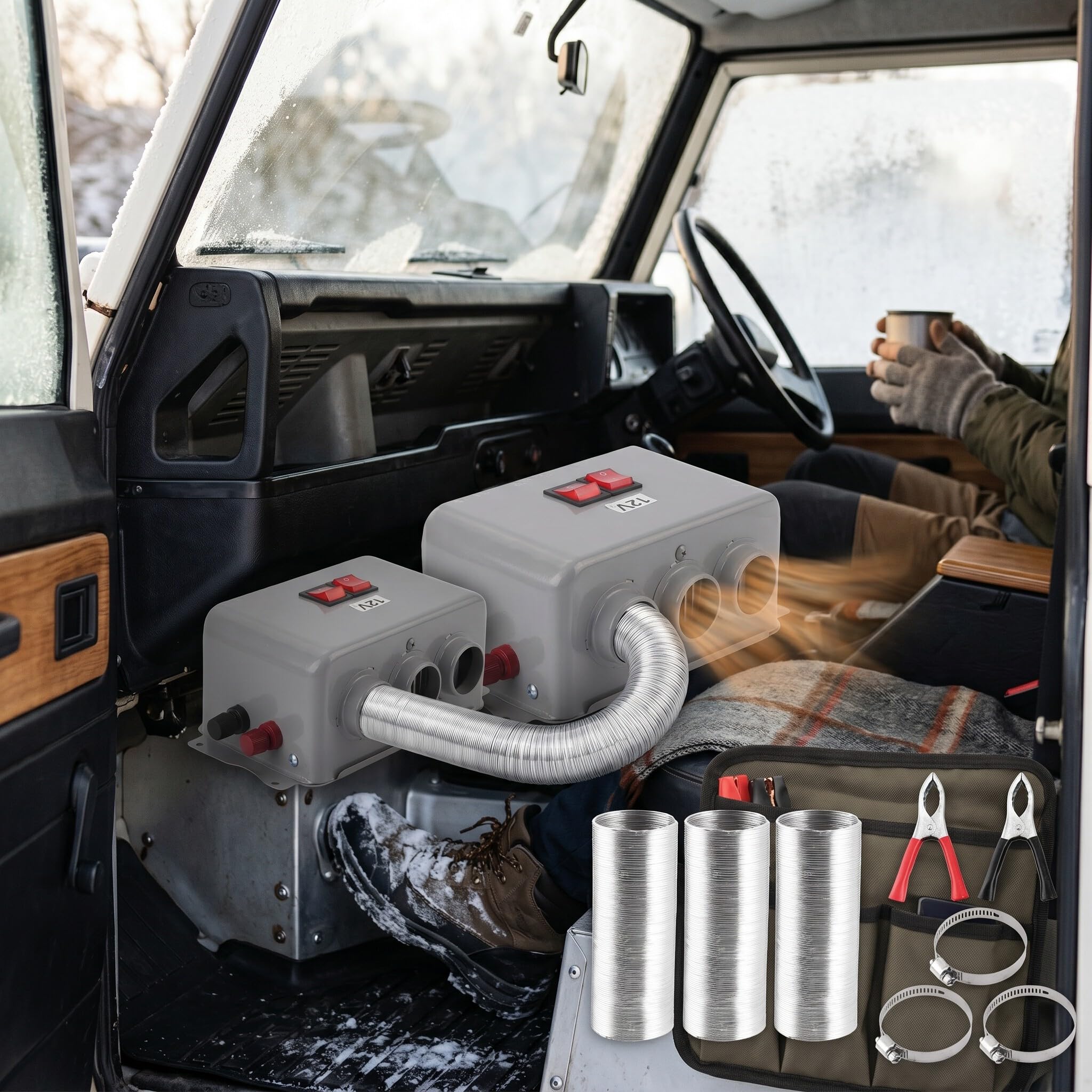 Chauffage de Voiture 12 V Chauffage de Camping-car 12 V Chauffage Portable pour Voiture Chauffage 12 V pour Fourgonnette 600 W-800 W Chauffage Rapide 3 Trous pour Réchauffement | Compact en fer, idéal pour camping-car et fourgonnette, dégivrage et désembu