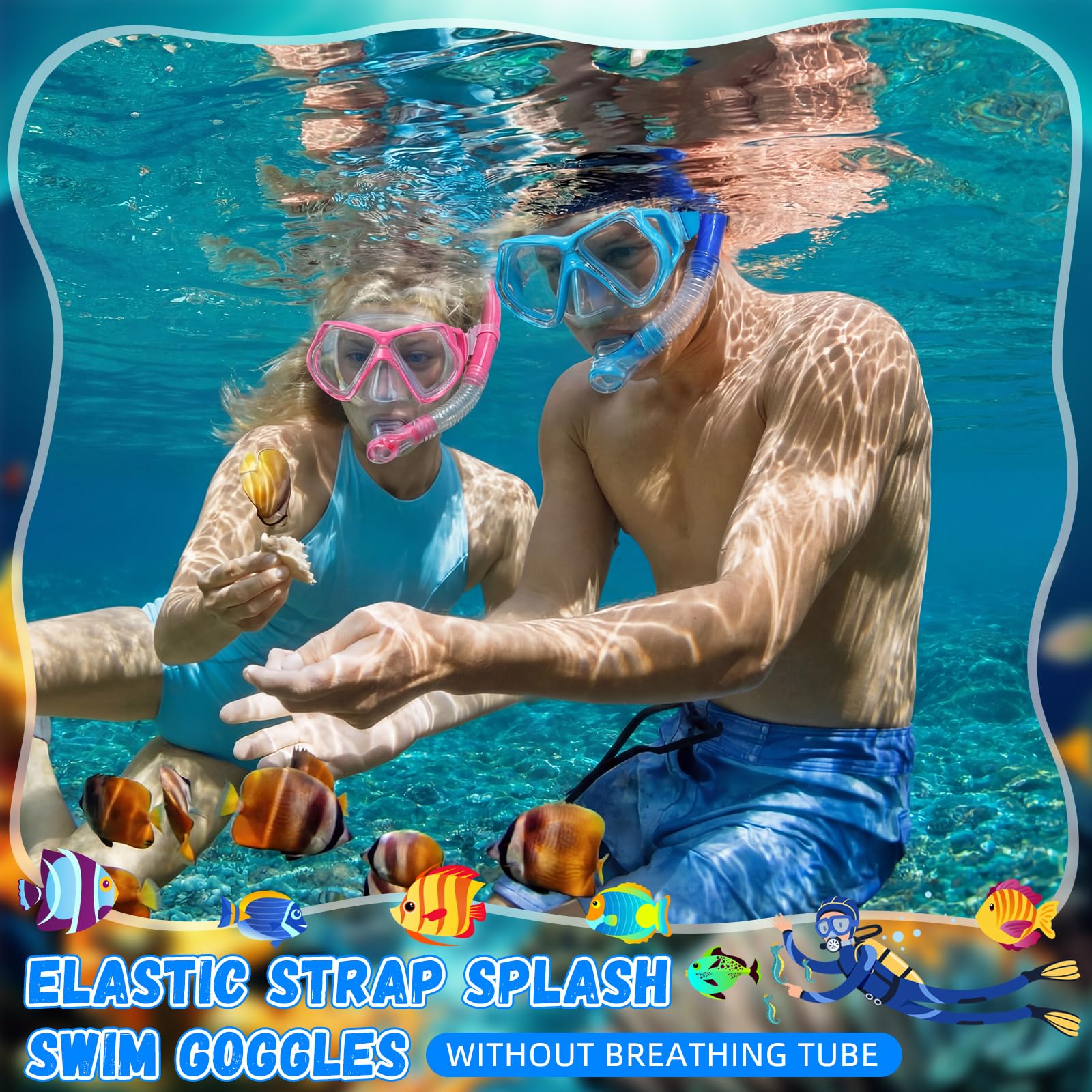Flutesan 4 gafas de natación para adultos con cubierta para la nariz, correa de tela elástica, gafas de buceo de vidrio templado con envoltura protectora para el cabello