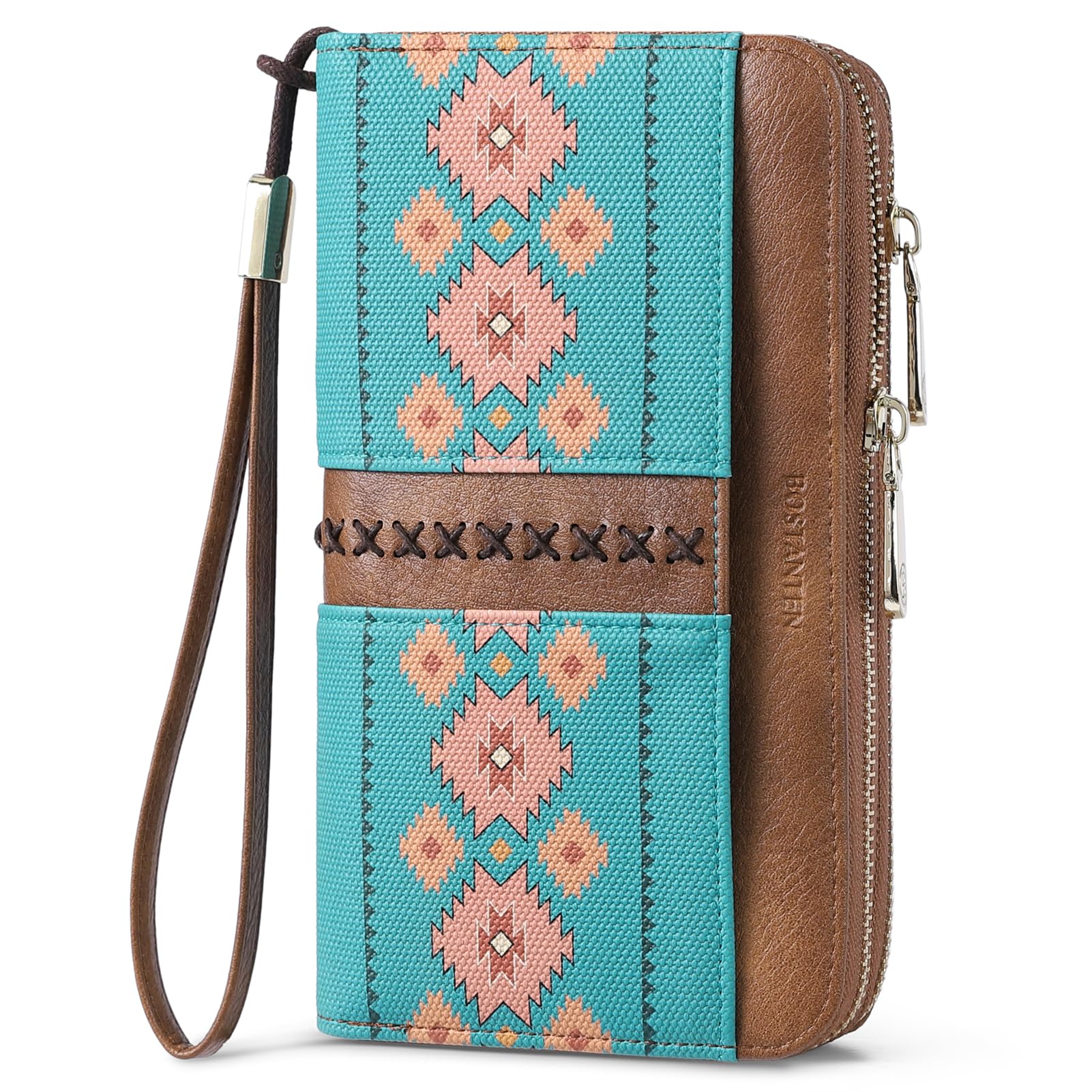 BOSTANTEN Wallets for Women Leather RFID Double Zipper Around Credit Card Holder Large Capacity Wristlet Clutch Wallet