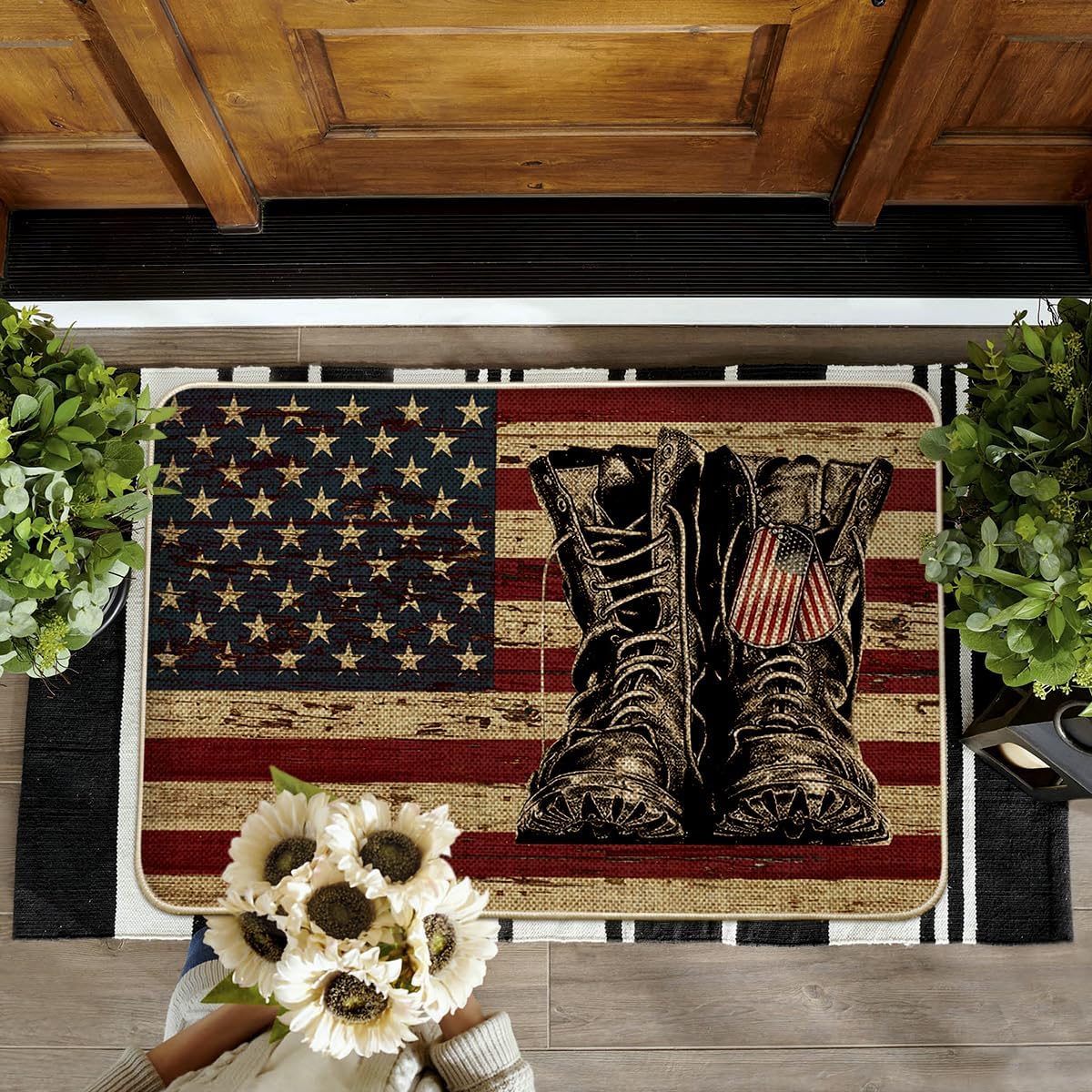 Artoid Mode American Flag Boots 4TH of July Doormat, Memorial Day Home Decor Low-Profile Switch Rug Door Mat Floor Mat for Indoor Outdoor 24x35 Inch