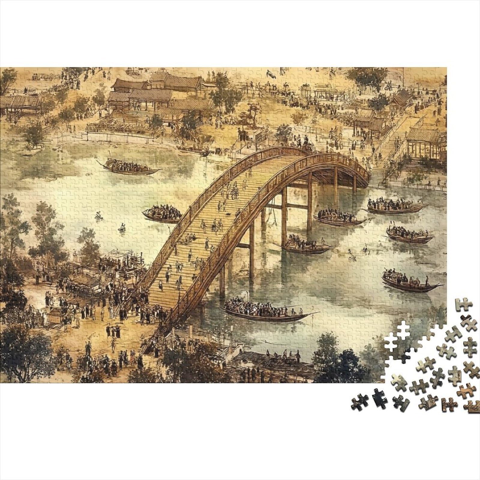 AncientChineseBridge Puzzles 1000 Pieces Challenge Game for Adults, Impossible Jigsaw Puzzles 1000 Pieces Educational Game 52x38cm/1000pcs