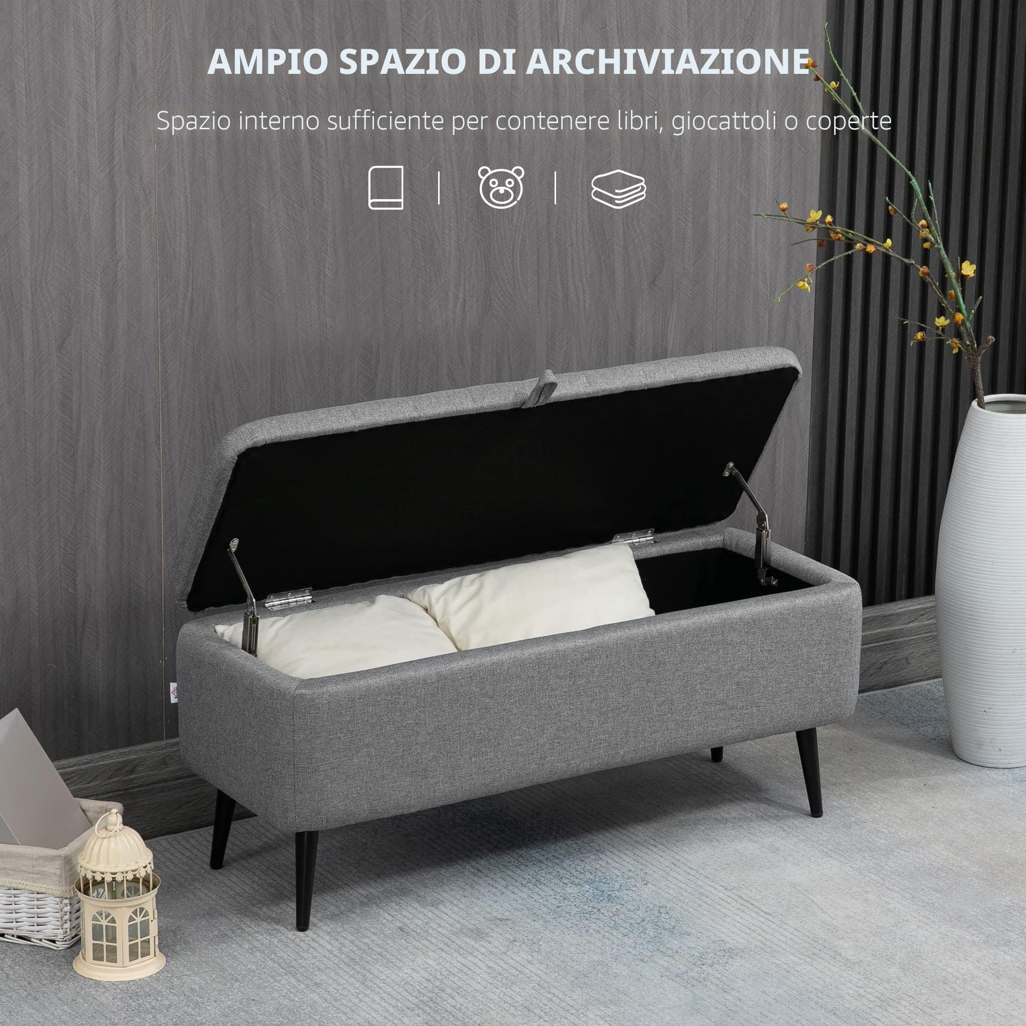 HOMCOM - Panca Contenitore Pieghevole Con Schienale, Vano 77L - Tessuto Effetto Lino, Ideale Per Salotto E Camera