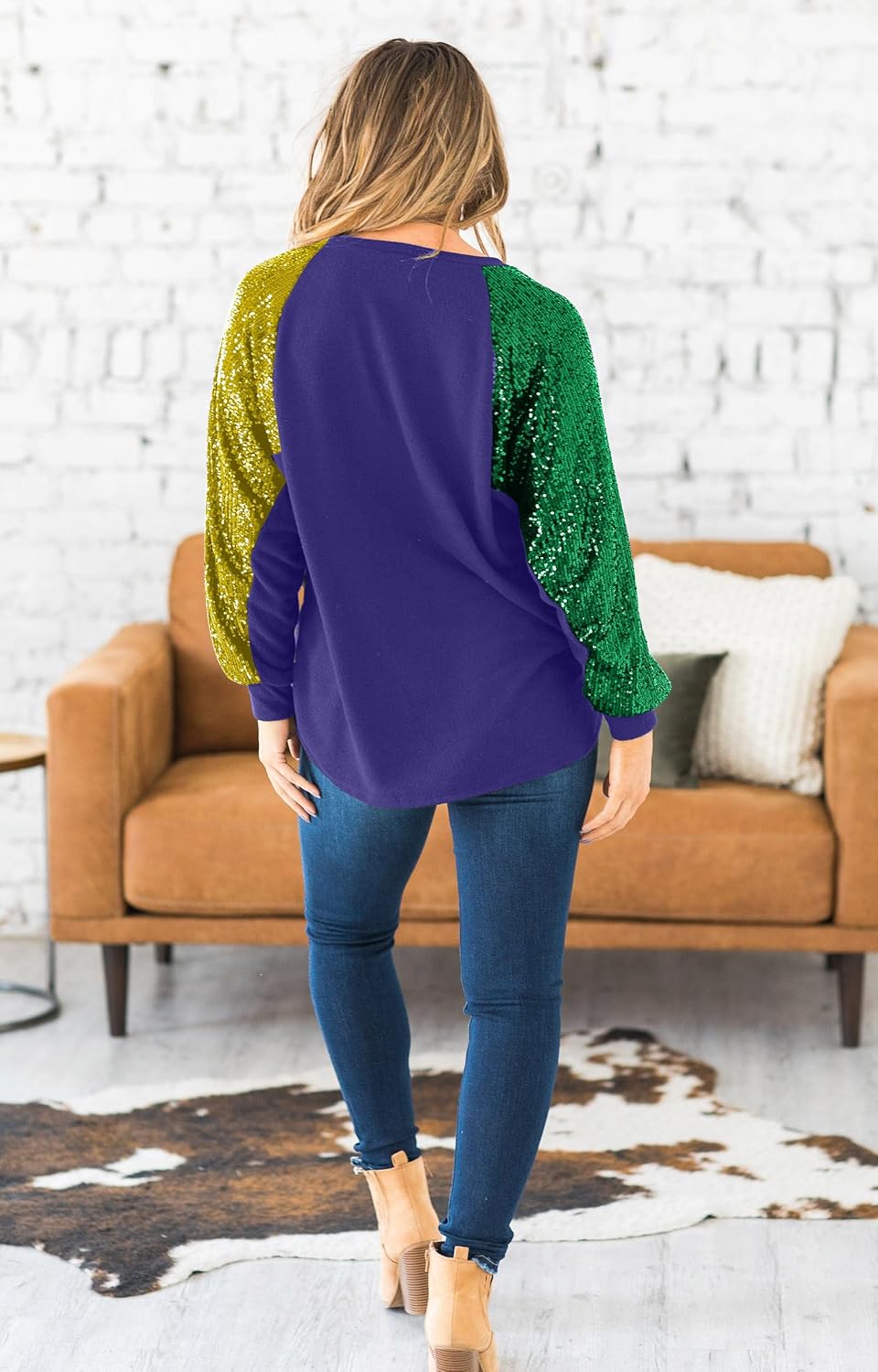 ALLTB Women's Sequin Tops Sparkle Long Sleeve Blouses Shimmer Glitter Sweatshirt Party Crewneck Loose Fit Shirts - Image 3