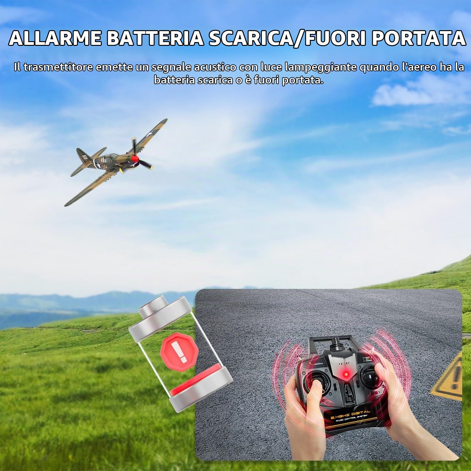 volantexrc Aereo Telecomandato P40 Warhawk V2, 4 Canali 2.4GHz con Giroscopio 6 Assi, Modello RTF Pronto a Volare, Ideale per Adulti, Aereo da Caccia Elettrico con Stabilizzatore Automatico