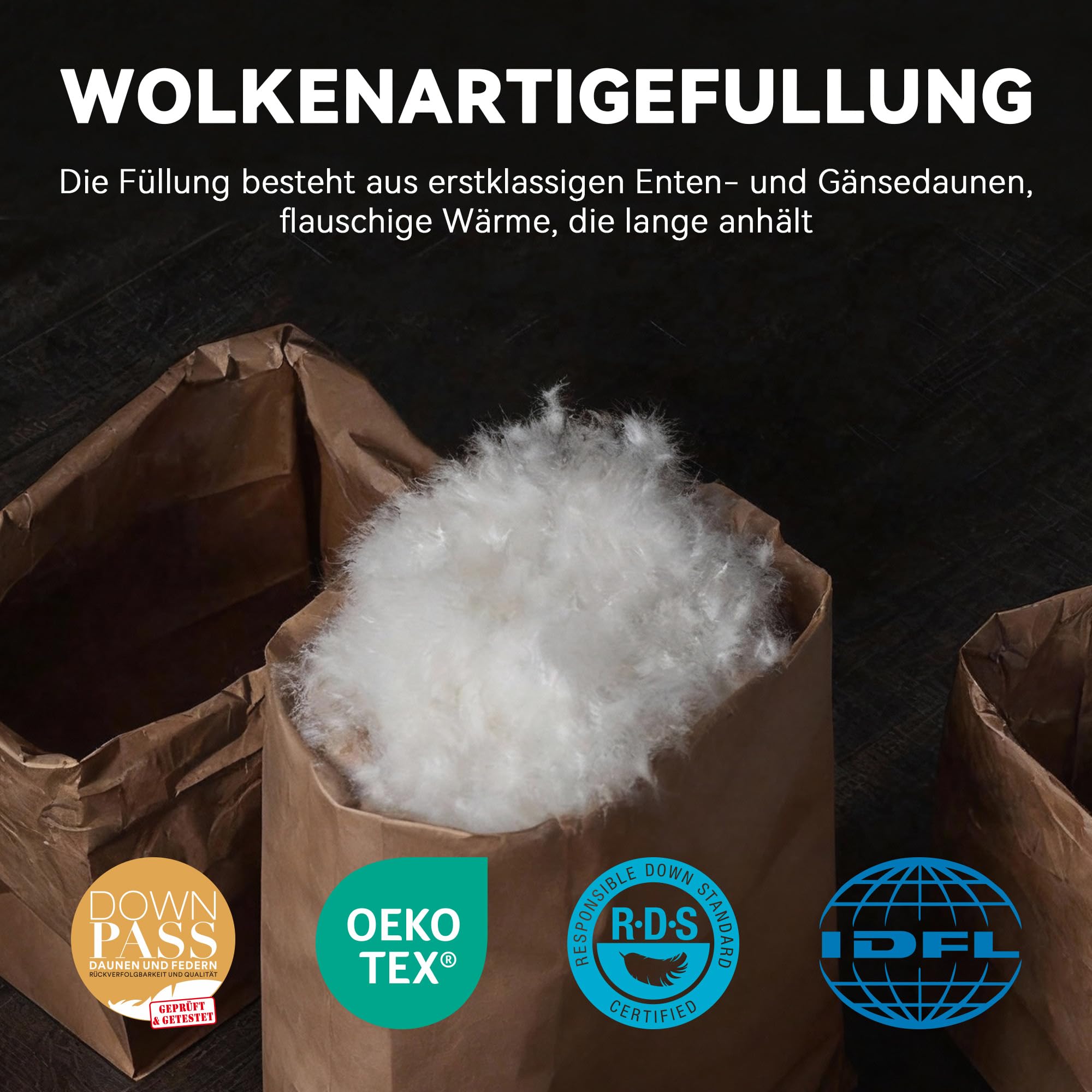 Komfort Bettdecke 220x240 | 100% Weiche Federn & Daunen | Oeko-Tex, RDS Zertifiziert für Tierwohl | Ganzjahres Federbett Daunendecke 240x220cm Bezug aus 100% Baumwolle