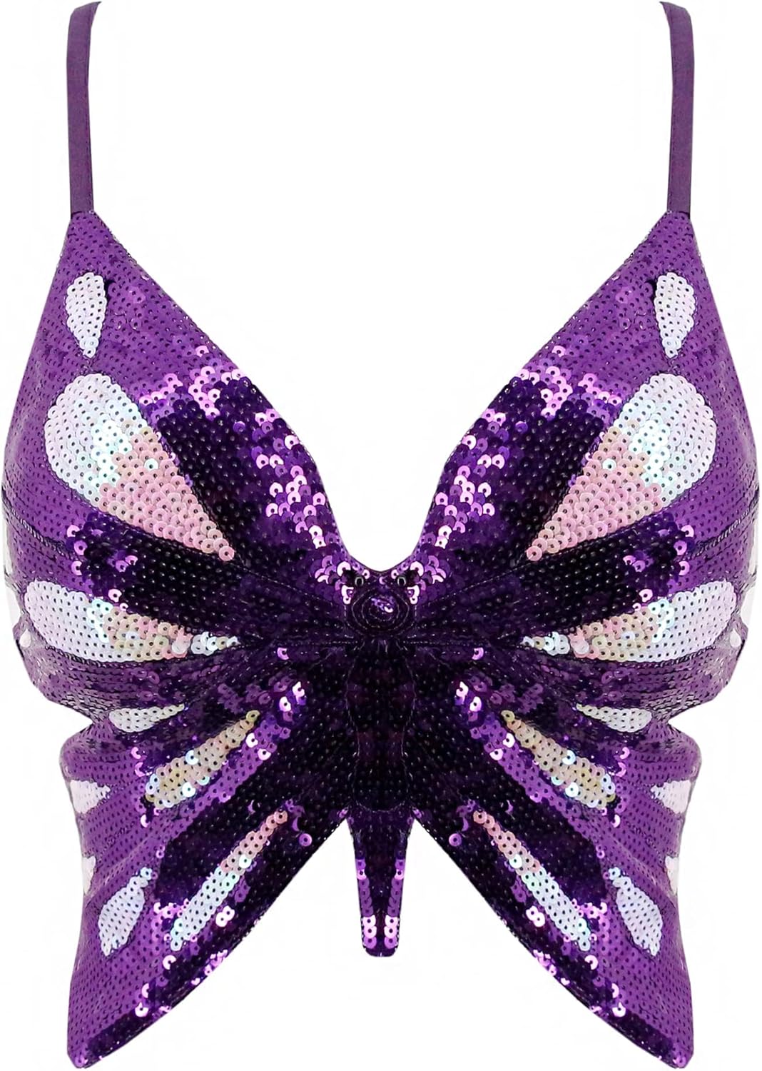 Mocure Womens Glitter Sequin Butterfly Crop Top Low-Cut Tank Top Rave Tube Vest Top for Belly Dance Costume Outfits