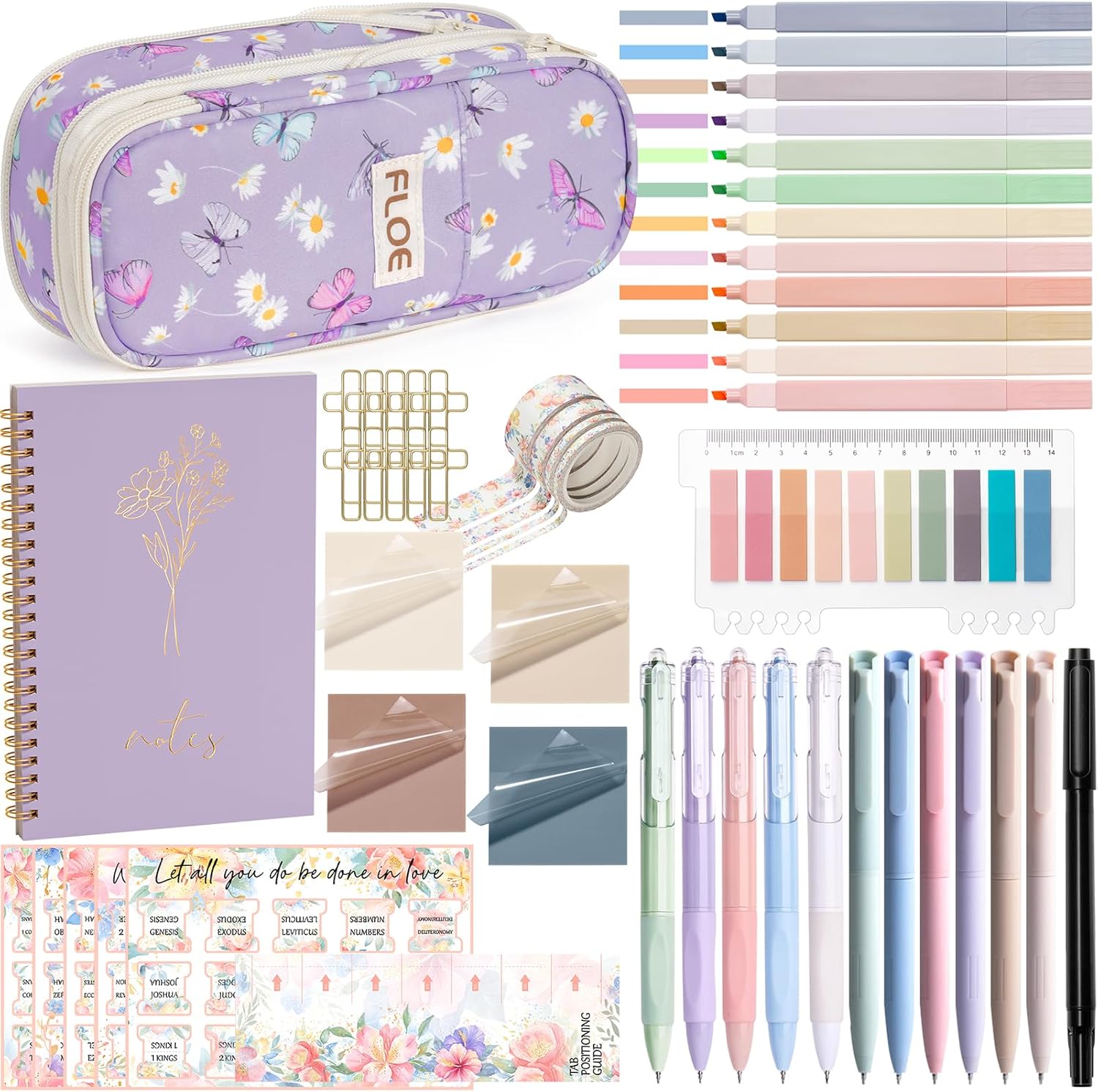 Bible Study Supplies Journaling Kit for Women, Mothers Day Christian Gifts for Women Mom Friend, Bible Study Tool w/Pastel Highlighter Pen No Bleed, Pencil Case Notebook Annotation Kit Accessories Set