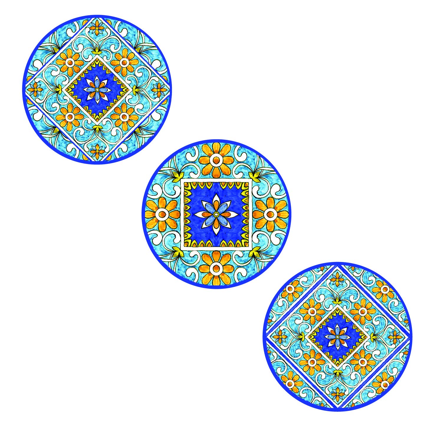 REAL ART Wall Hanging Ceramic Plate 7' - 3 pcs Set Gift Packing Multicolor (Design 1)