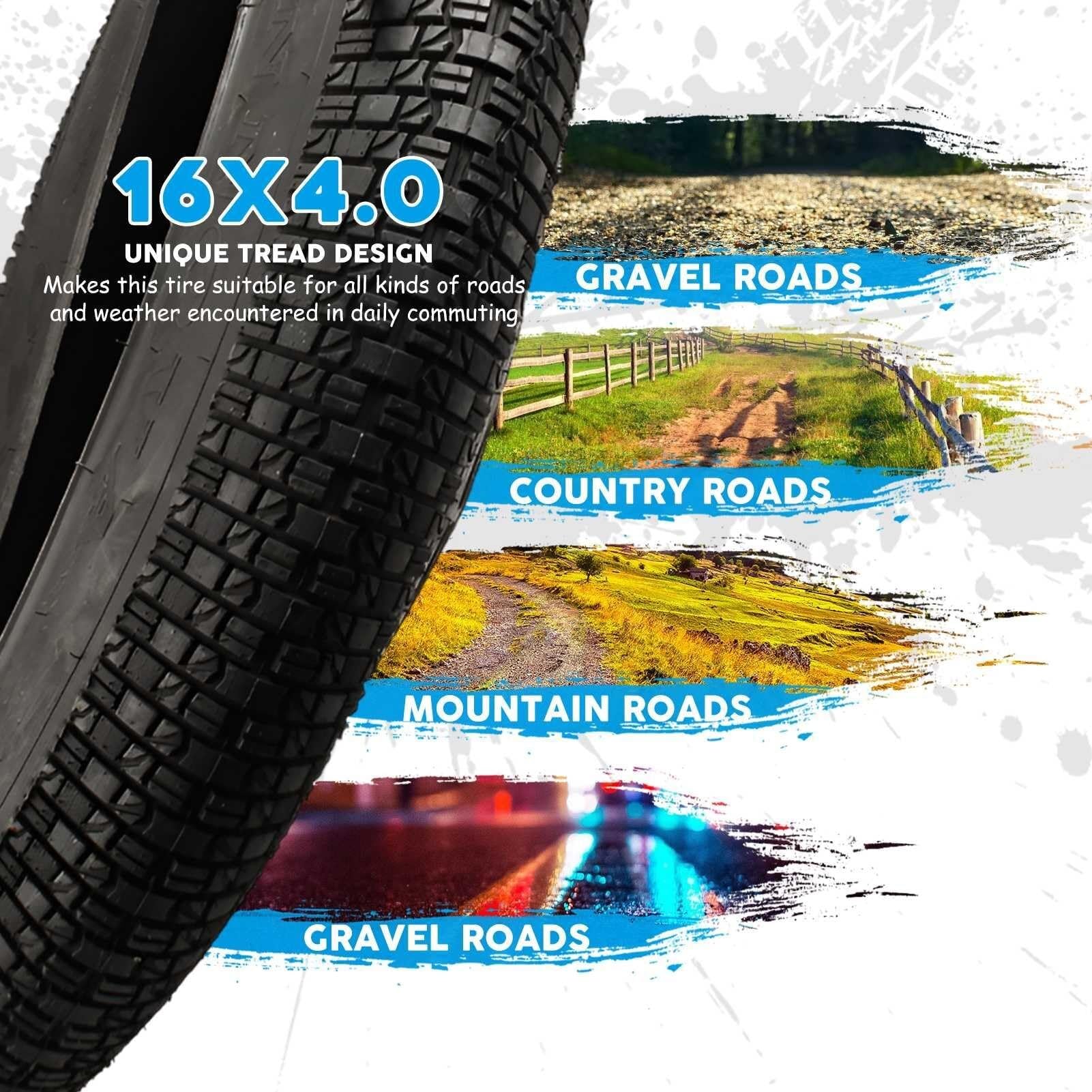 Set di pneumatici e tubi per bici da 16 x 4,0 per bici elettrica con pneumatici grassi, filo di acciaio integrato 16 x 4 con resistenza alla foratura, ricambio per bicicletta da città e mountain bike
