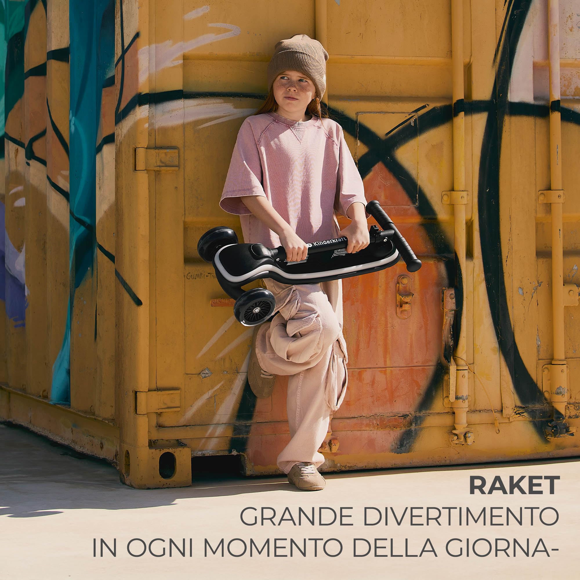 Kinderkraft RAKET Monopattino Bambini 2+ Anni a 3 Ruote con Luci LED RGB – Leggero e Pieghevole, Manubrio Regolabile, Sistema di Equilibrio, Freno Sicuro, Rosa