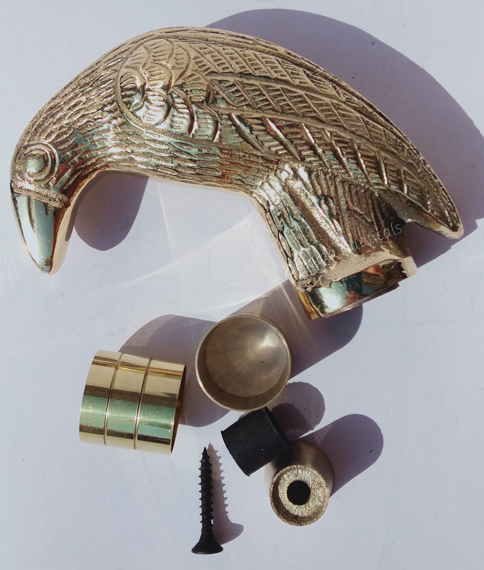 Antique Embossed Solid Brass Raven Crow Head Handle for Walking Stick Canes Shaft