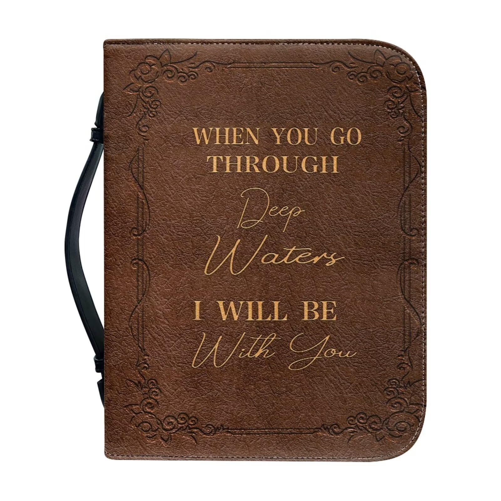 Talayituse Cross Floral Print Faux Leather Bible Cover for Men Women Boys Girls I Will Be with You Christian Bible Case with Handle Carrying Book Case Protector Bible Tote Handbag Gifts, 2XL โ image 1
