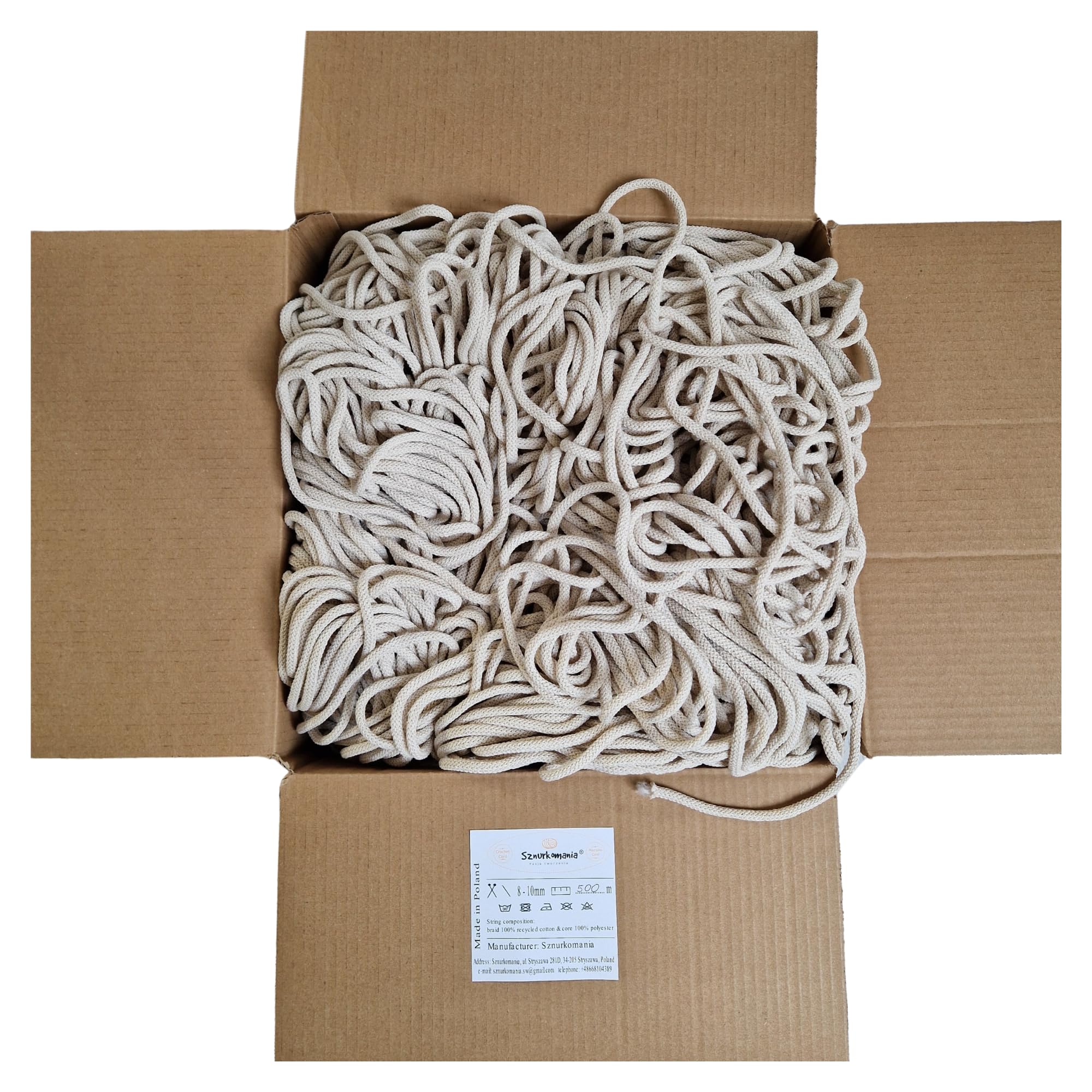 Cordoncino di cotone in un pezzo da 5 mm, 500 m, 46 colori, macramè, filato di cotone, filo di cotone intrecciato da 5 mm con nucleo, cordoncino per uncinetto, corda macramè (beige)