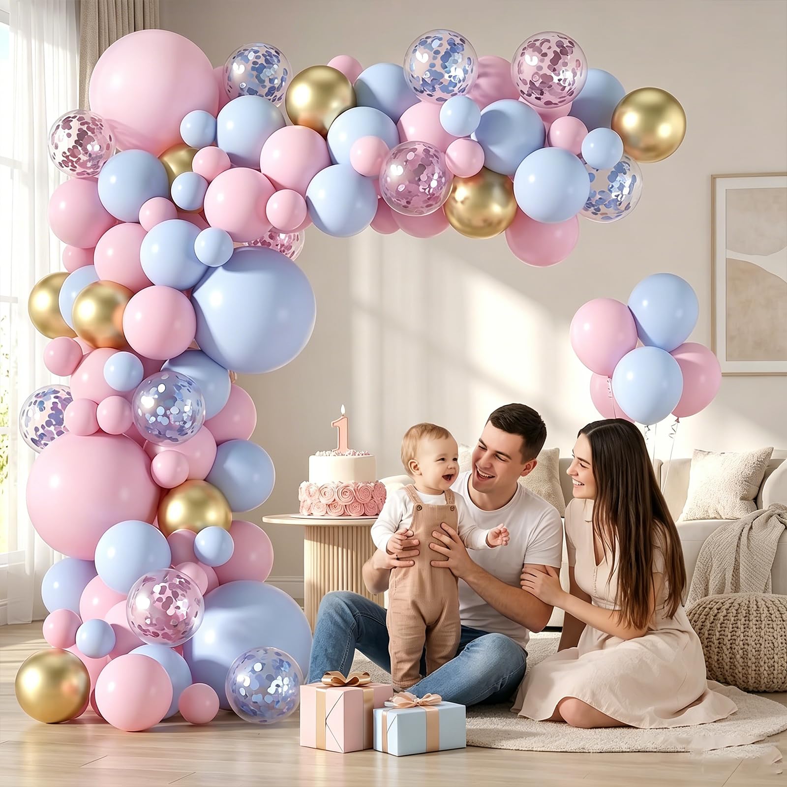 CavspkArt 126Pcs Pink and Blue Balloon Arch Kit, Gender Reveal Balloons, Pastel Pink Blue Gold Balloons for Baby Shower, Birthday Party Decorations