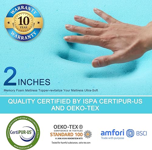 Miniatura 4 de Bedluxury Cubrecolchón de fibra viscoelástica de gel de 3 pulgadas, funda de colchón de doble capa, soporte cómodo y alivio de presión