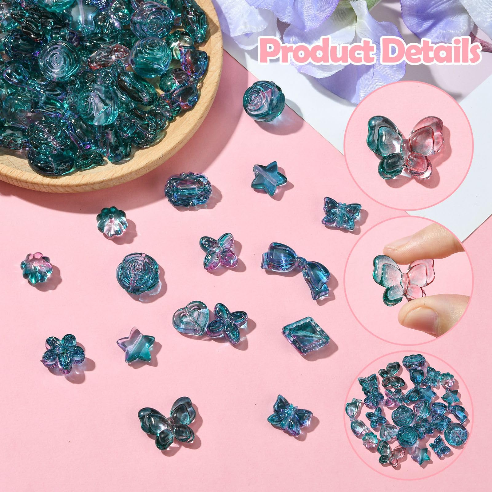 Stiesy Approx 340Pcs Violet Blue Gradient Color Acrylic Beads Mixed Shapes Transparent Spacer Loose Beads Bulk Assorted Flower Star Butterfly Craft Beads for Bracelets Jewellry Making and DIY Crafts - Image 3