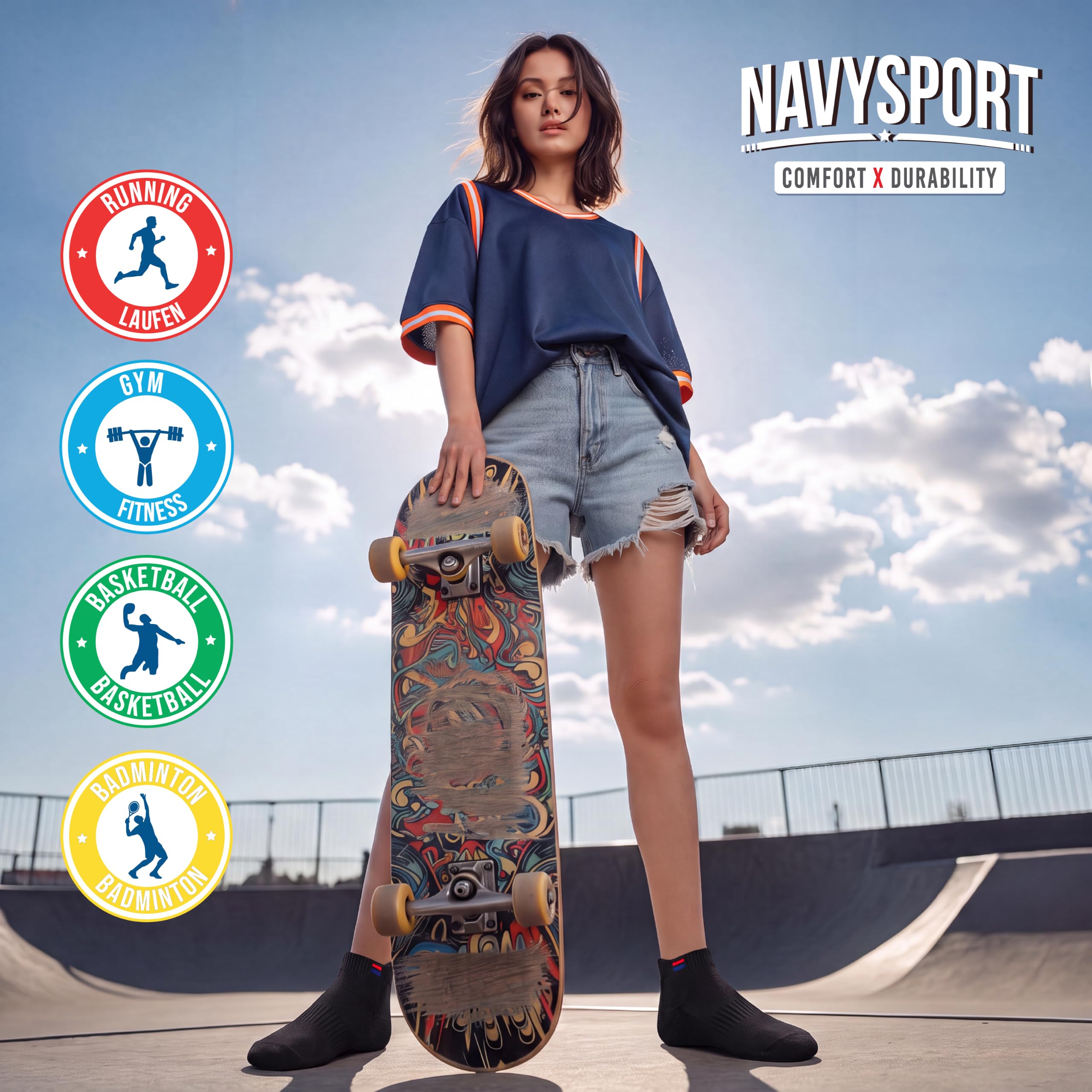 NAVYSPORT Męskie sportowe skarpetki z bawełnianej poduszki z zakładką sportową do biegania, siłowni, treningu, noszenia na co dzień. (Wielobarwny, 6 Par)
