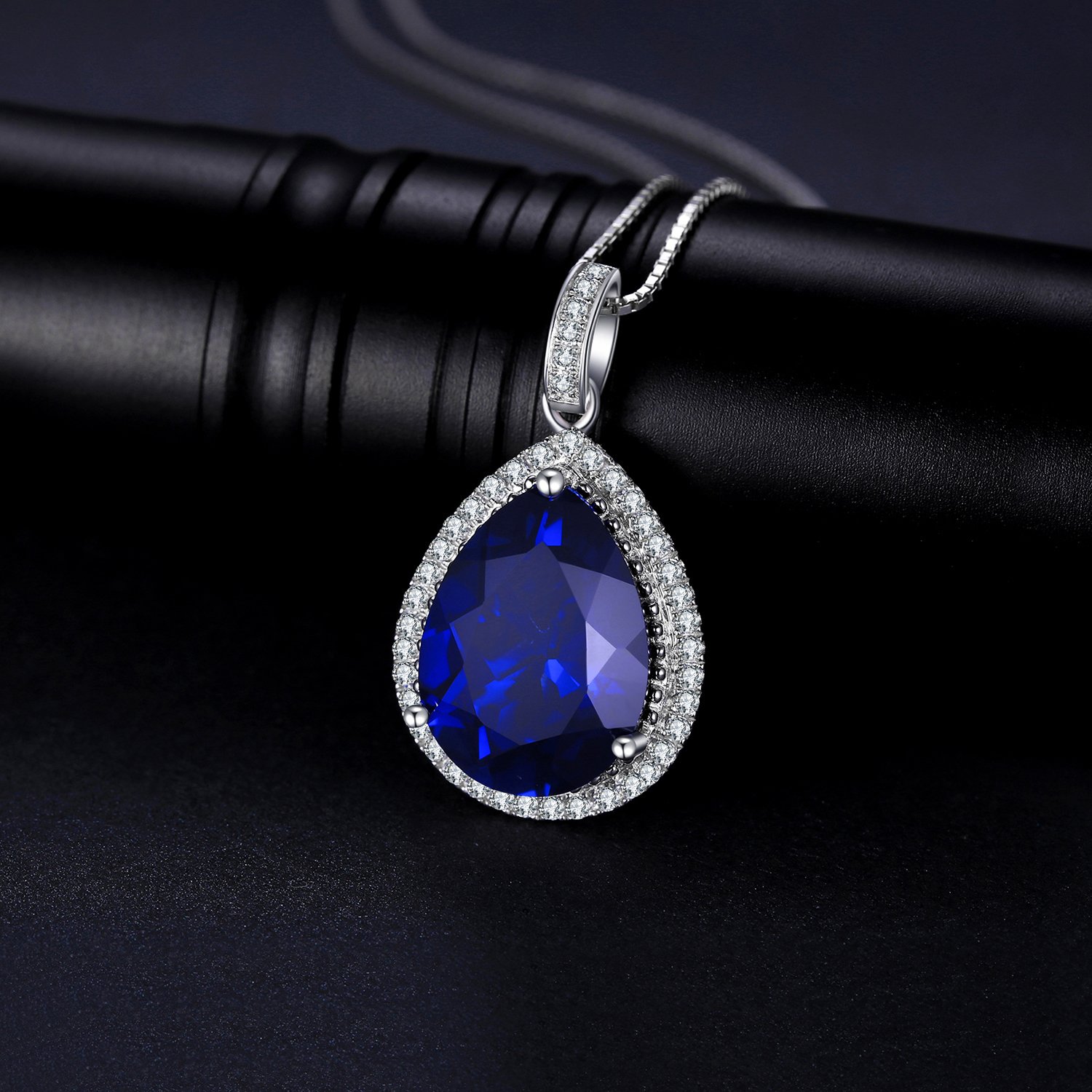 JewelryPalace Collar Halo Mujer Plata con 10.9ct Colgante Zafiro Azul Creado Corte Pera en Cadena de Caja 45cm, Plata de Ley 925, Niña con Piedra Preciosa, Conjunto Joyas Mujer