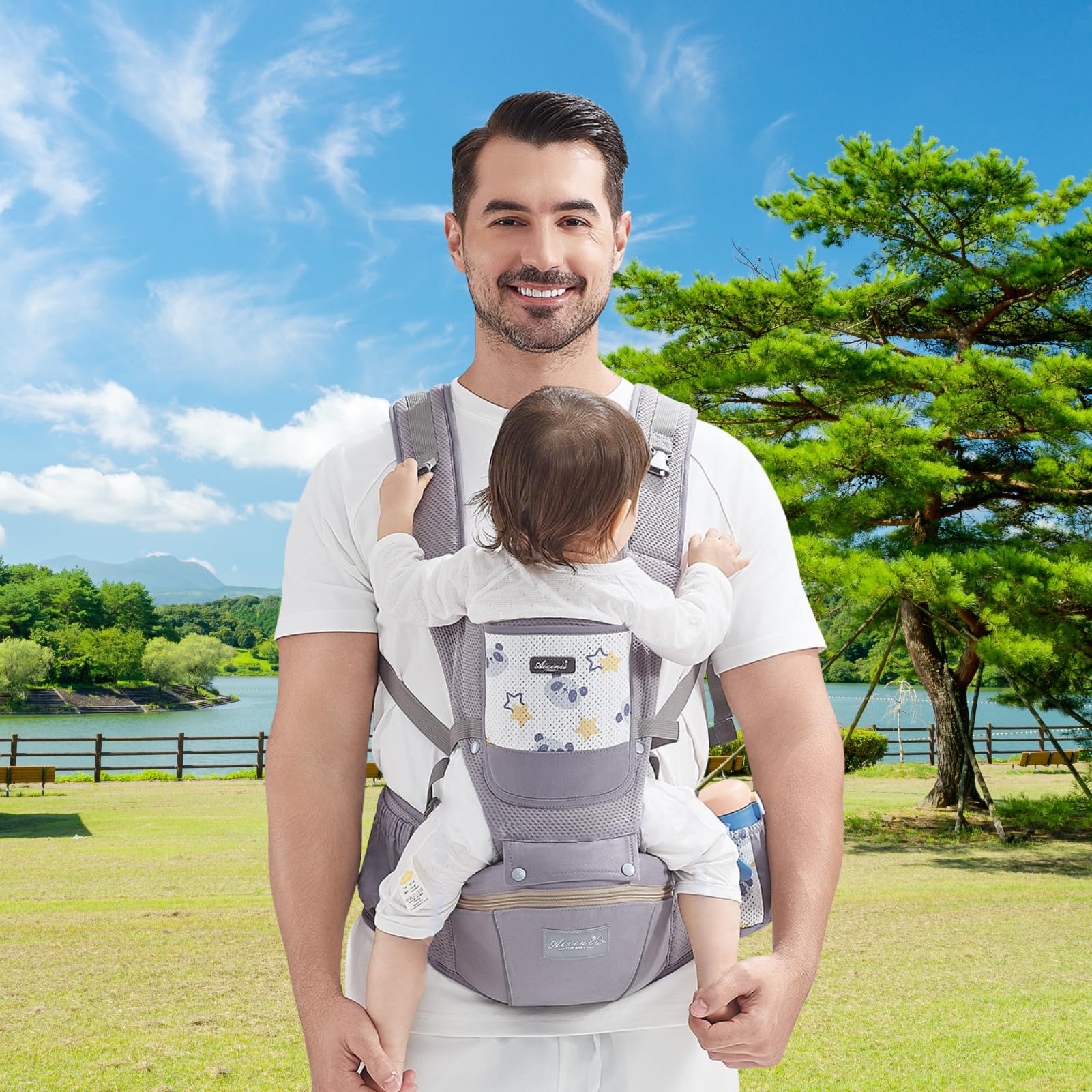 IULONEE Marsupio Neonati Ergonomico Porta Bambino Marsupio Neonato Convertibile Fascia Neonato Porta Bebè Porte-Bebe Neonato Traspirante Marsupio Neonato Ideale Neonati e Bambini Da 3-36 Mesi (Grigio)