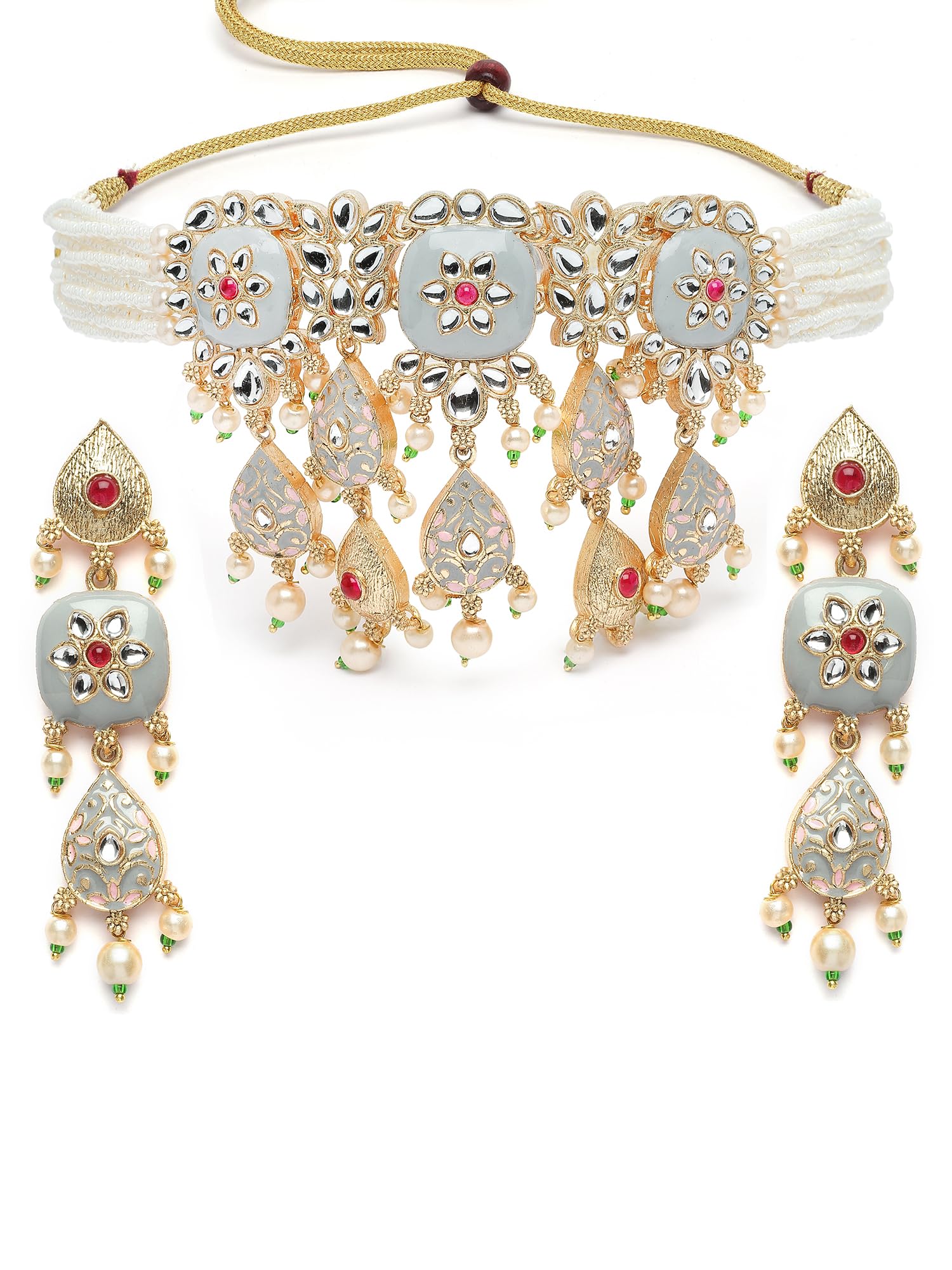 Karatcart Gold Plated Grey Meena Kundan Choker Necklace Set for Women (B0CH19RW7X) Amazon Price History, Amazon Price Tracker