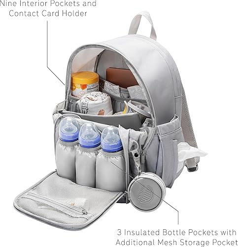 Miniatura 6 de uninni Mochila para pañales para mamás y papás con bebés, niños y niñas, cambiador portátil, funda extraíble para chupete, Gris (Cool Grey), Mochila