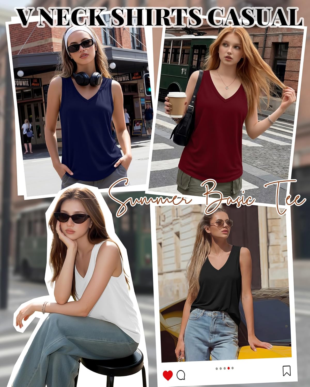 Riyiper 4 Pack Women's Tank Tops V Neck T Shirts Loose Fit Summer Sleeveless Casual Tee Blouse 2026 Fashion Vacation Clothes - Image 2