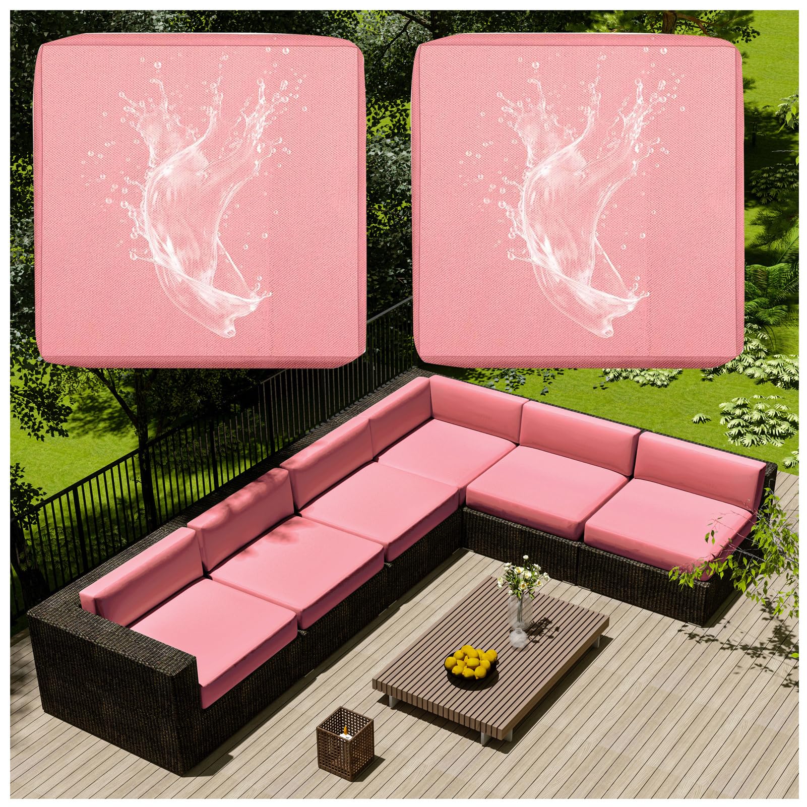 1/2/4 Pcs Patio Cushion Covers Waterproof – Outdoor Rattan Furniture Cushion Replacement Slipcovers with Zipper for L-Shaped Garden Sofa or Corner Couch (Pink,50x50cm 2 pcs)