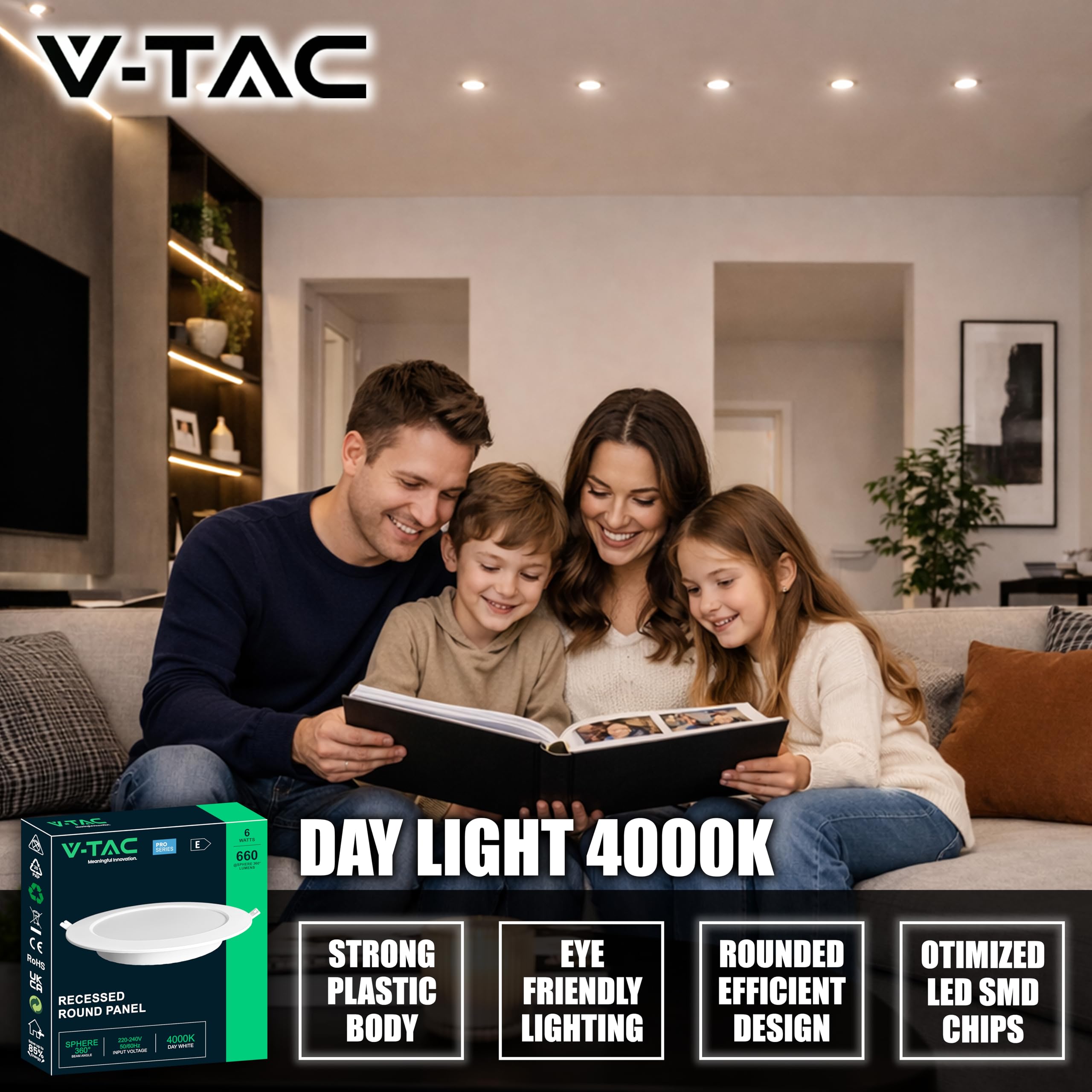 V-TAC 8x Faretti LED da Incasso Rotondo 6W - PRO SERIES - Diametro 120 mm - 660 Lumen - IP20 - per Soffitto, Casa, Cartongesso - Mini Pannello - Lampada - Foro 107-112mm - Luce Fredda 6500K