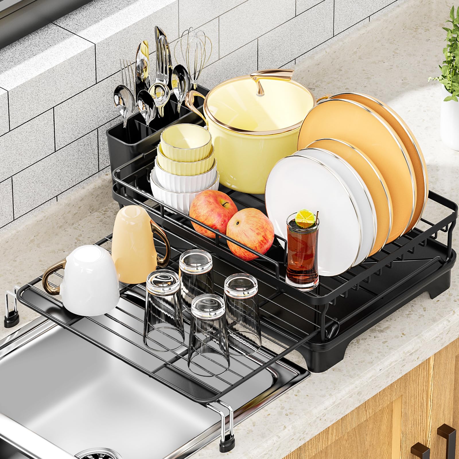 lekymo Extendable Dish Drying Rack Large Dish Racks for Kithen Counter ...