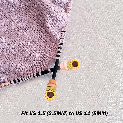 Miniatura 2 de Tapones de aguja para tejer girasol, protectores de punto de aguja de flores, tapones de puntada, suministros de punto, cuentas de silicona