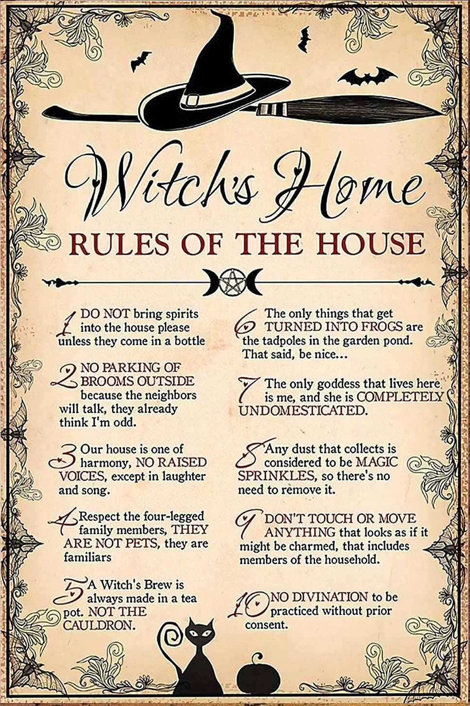 Epochsign R477 Witch Home Rules Of The House Witch Rules Halloween Witch Witch Halloween Witch Vintage Look Reproduction Metal Sign Vintage Tin Sign 8X12 Inches
