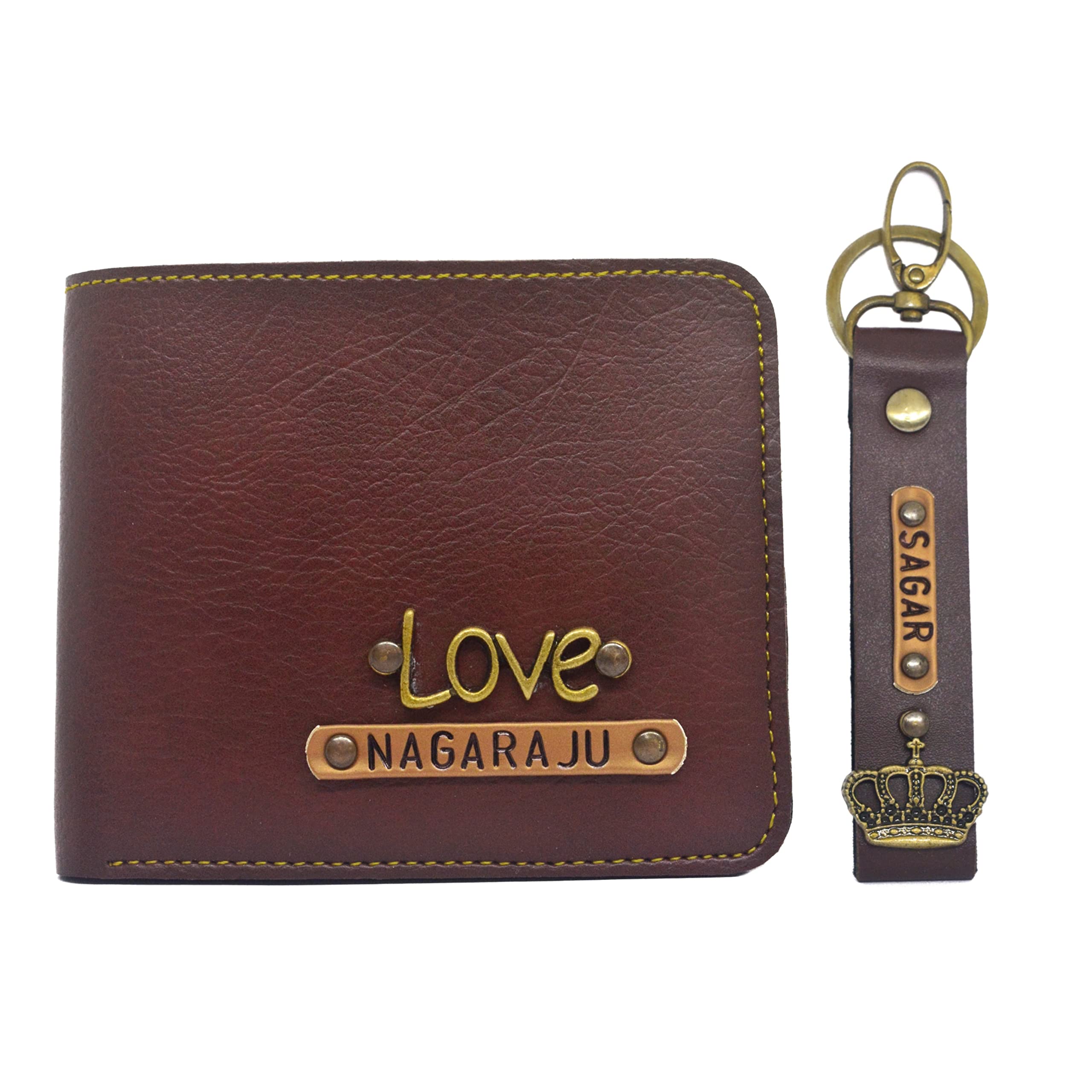 the bling stores The Bling Global Personalized Vegan Leather Wallet & Keyring Combo with Name & Charm,Custom Gift Set for Men, Wallet with Name Engraving,Ideal for Birthday, Rakhi, Anniversary, Corporate Gifts(Brown)-picture-33